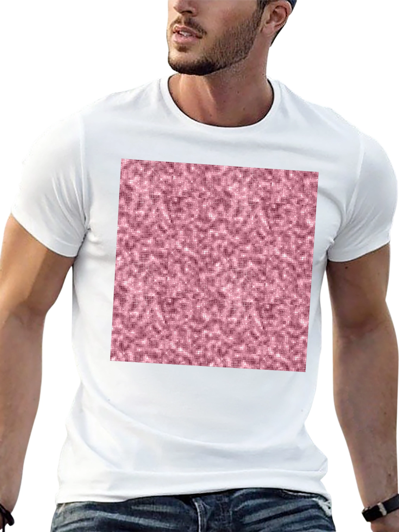 Black Stylish Black T-Shirt with Abstract Pink Pattern view 13