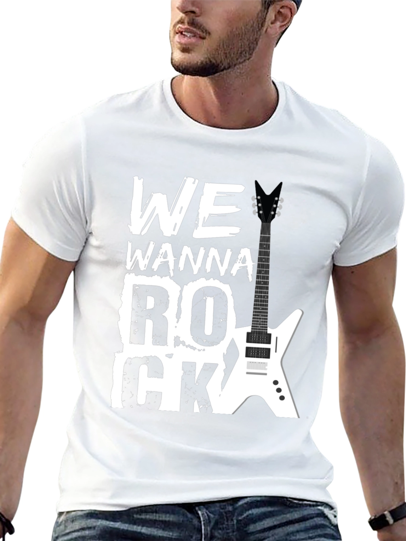 Black Rock Graphic Tee - We Wanna Rock Guitar T-Shirt view 13