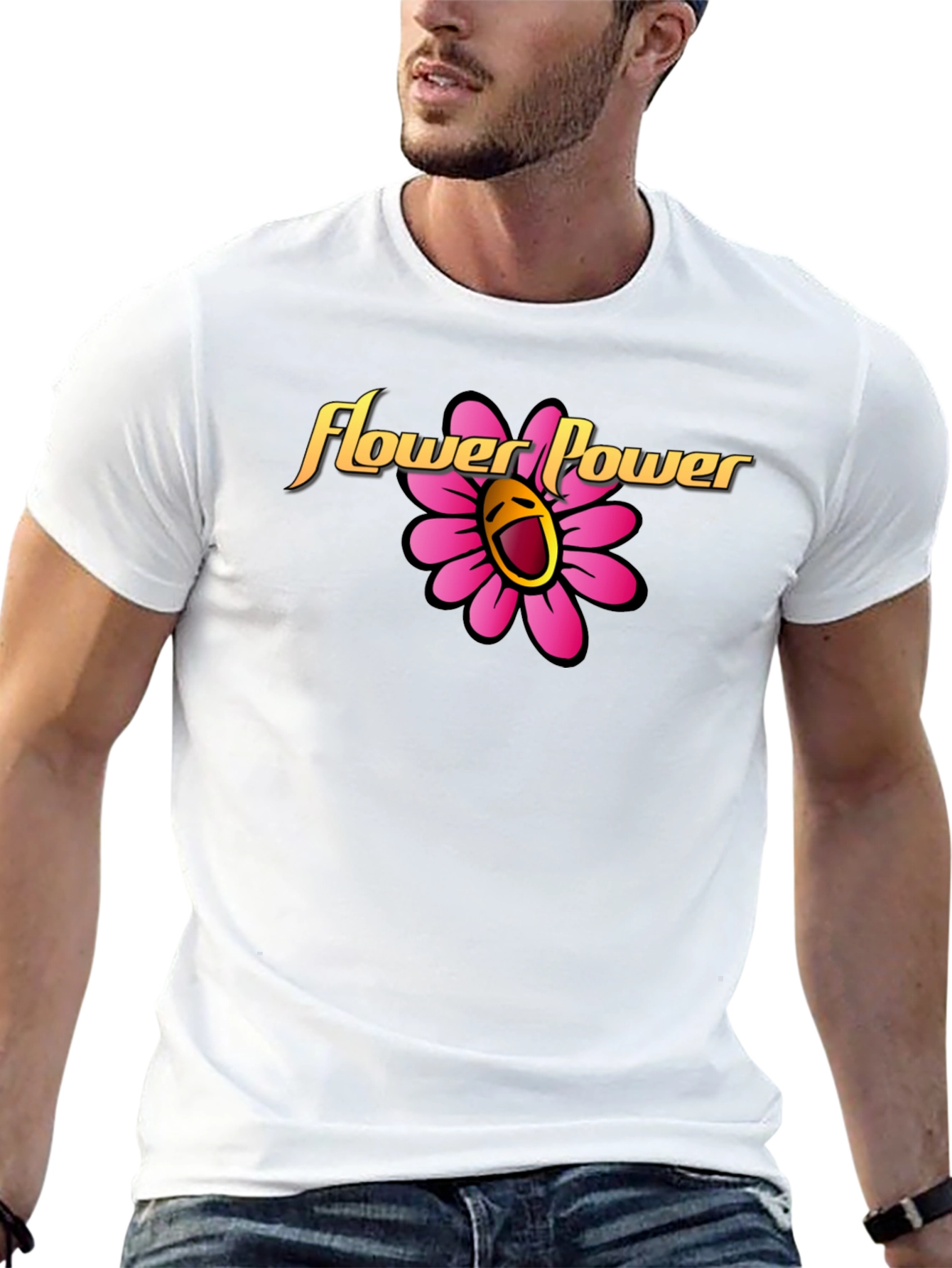 Black Flower Power Graphic Tee - Black Cotton Shirt view 13