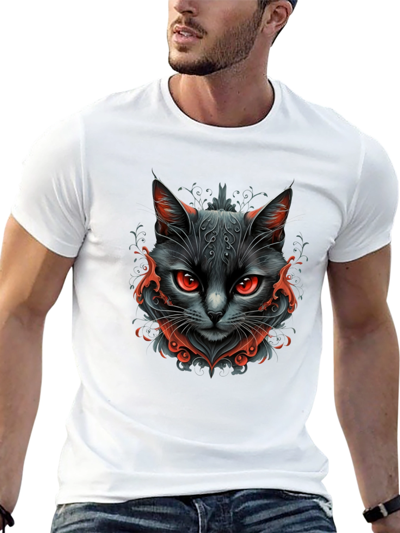 Black Black Cat Graphic Tee - Men's Stylish T-Shirt view 13