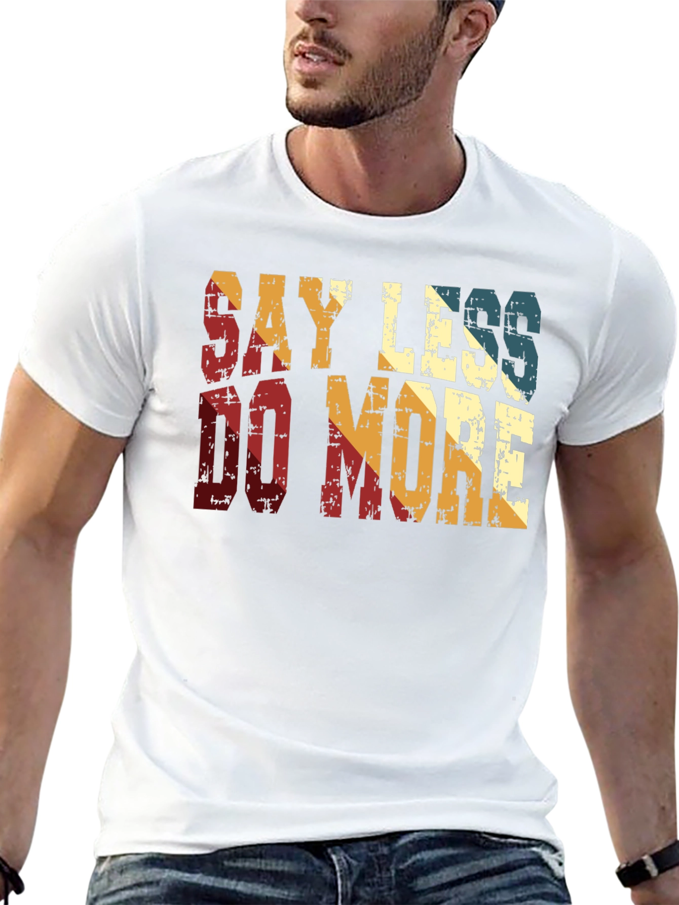 Black Say Less Do More Retro Style T-Shirt view 13