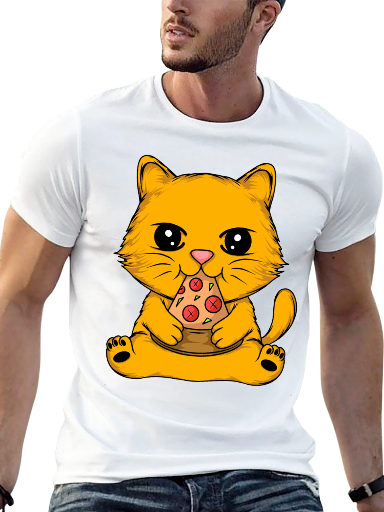Black Cat Eating Pizza Graphic Tee view 13