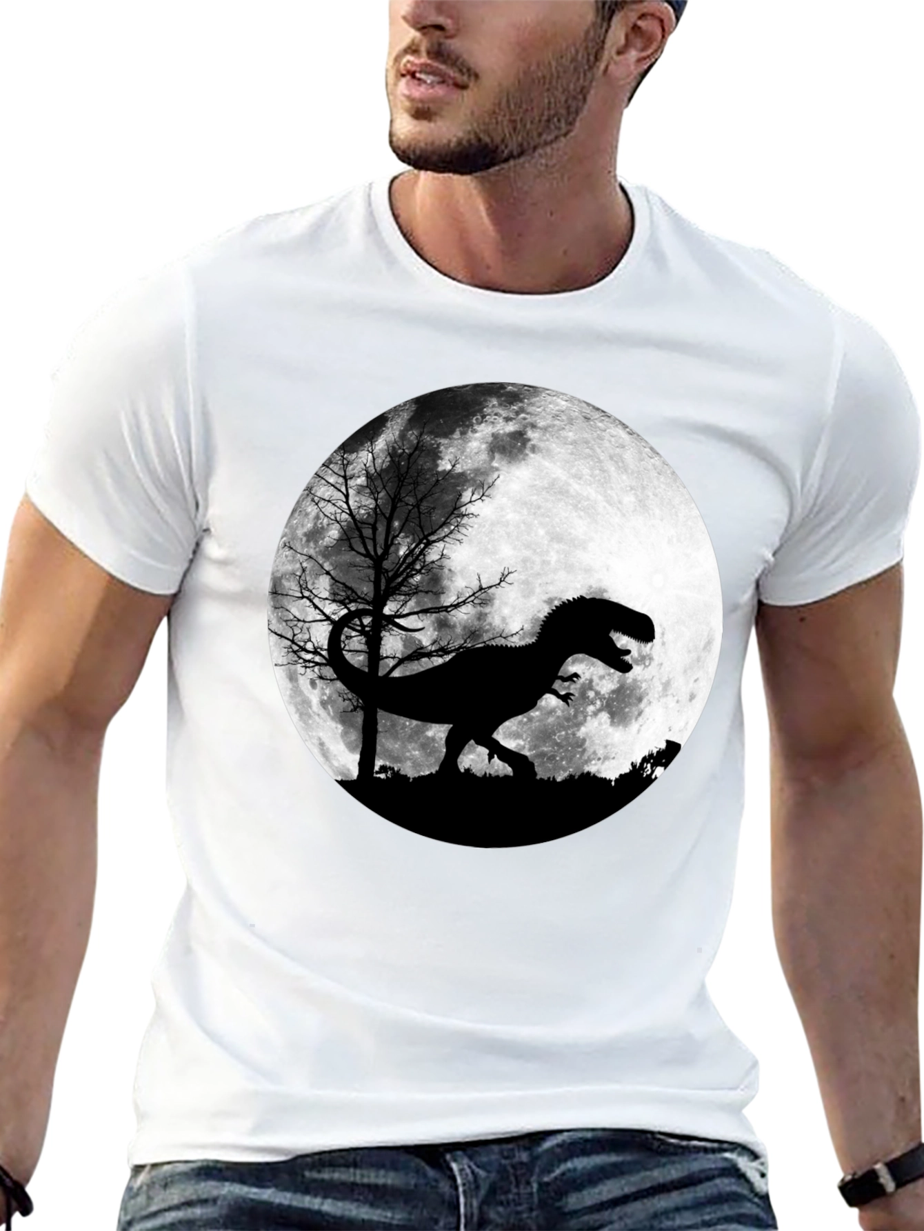 Black Dinosaur Moon Graphic T-Shirt view 13