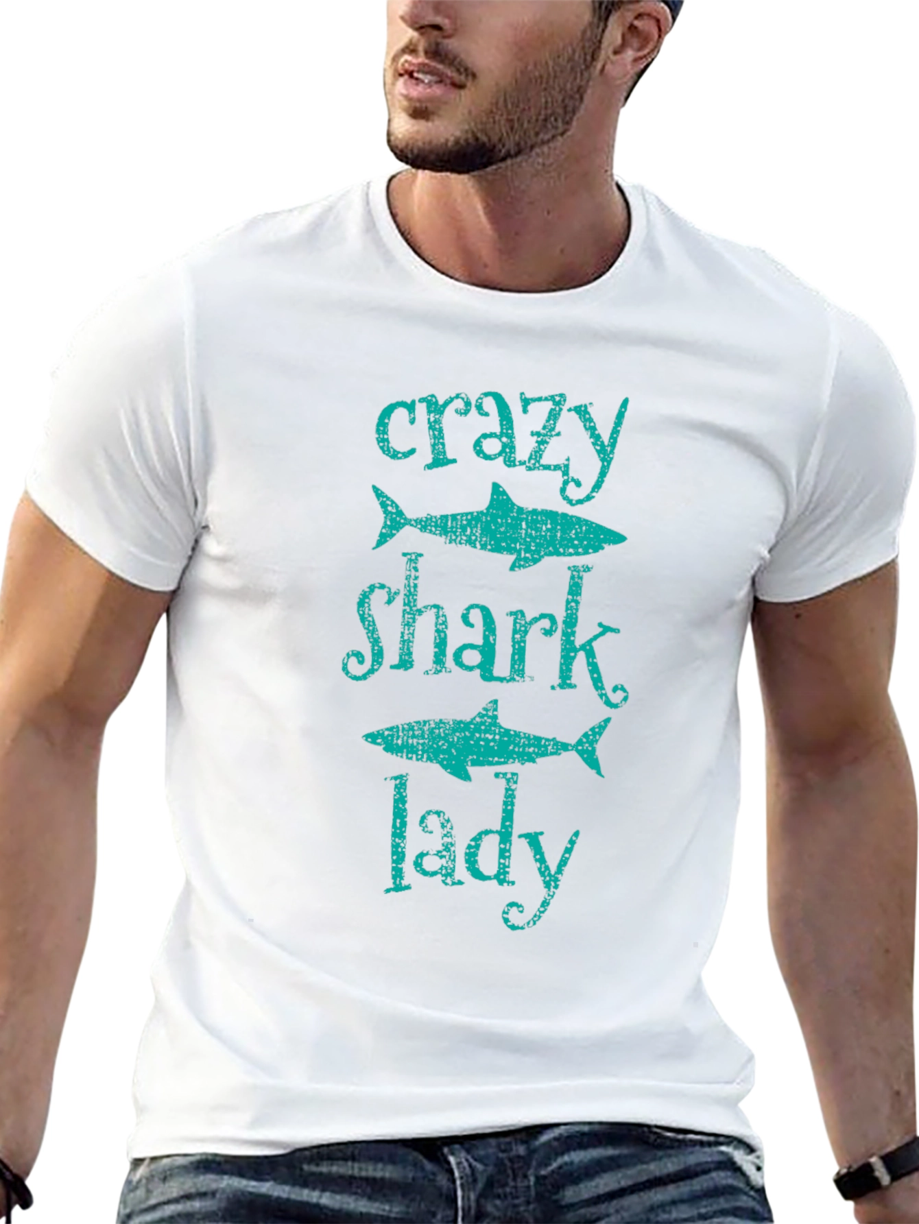 Black Crazy Shark Lady T-Shirt -  Black Cotton Tee view 13