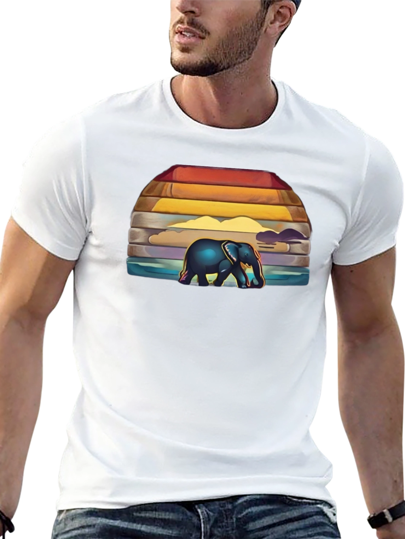 Black Elephant Sunset Graphic T-Shirt view 13