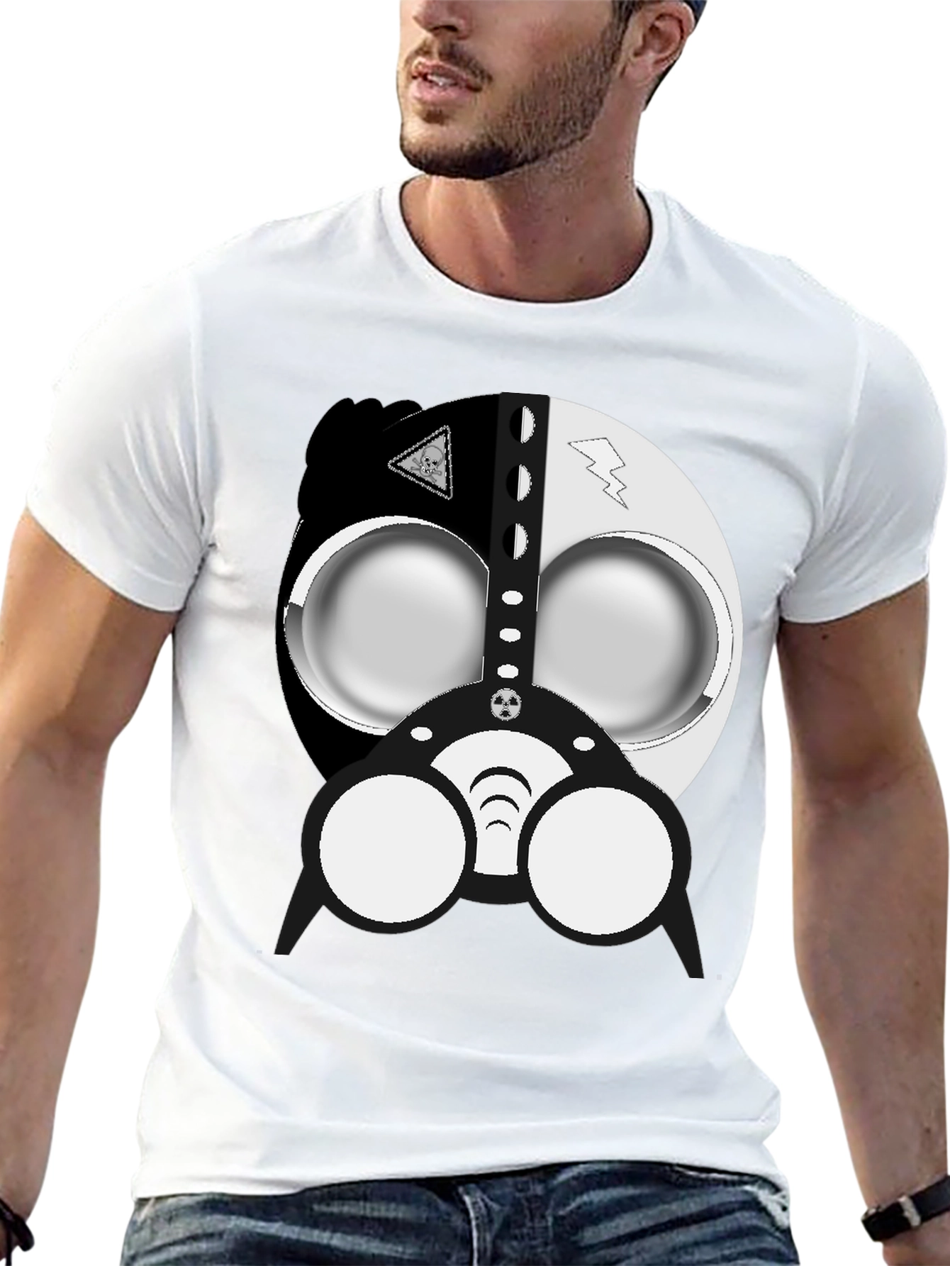 Black Cool Gas Mask Graphic Black T-Shirt view 13