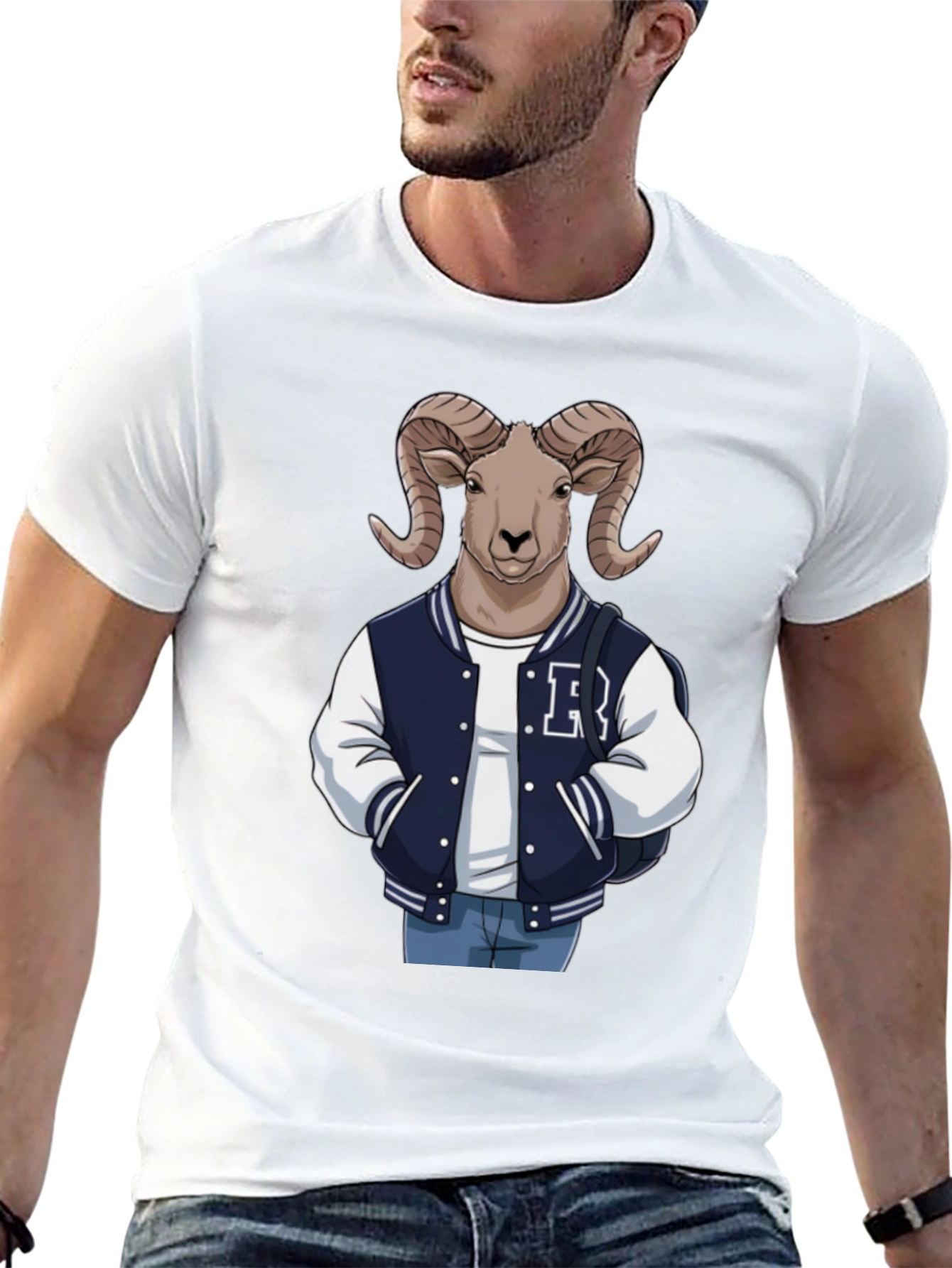 Black Ram Varsity Tee - Cool Animal Graphic T-Shirt view 13