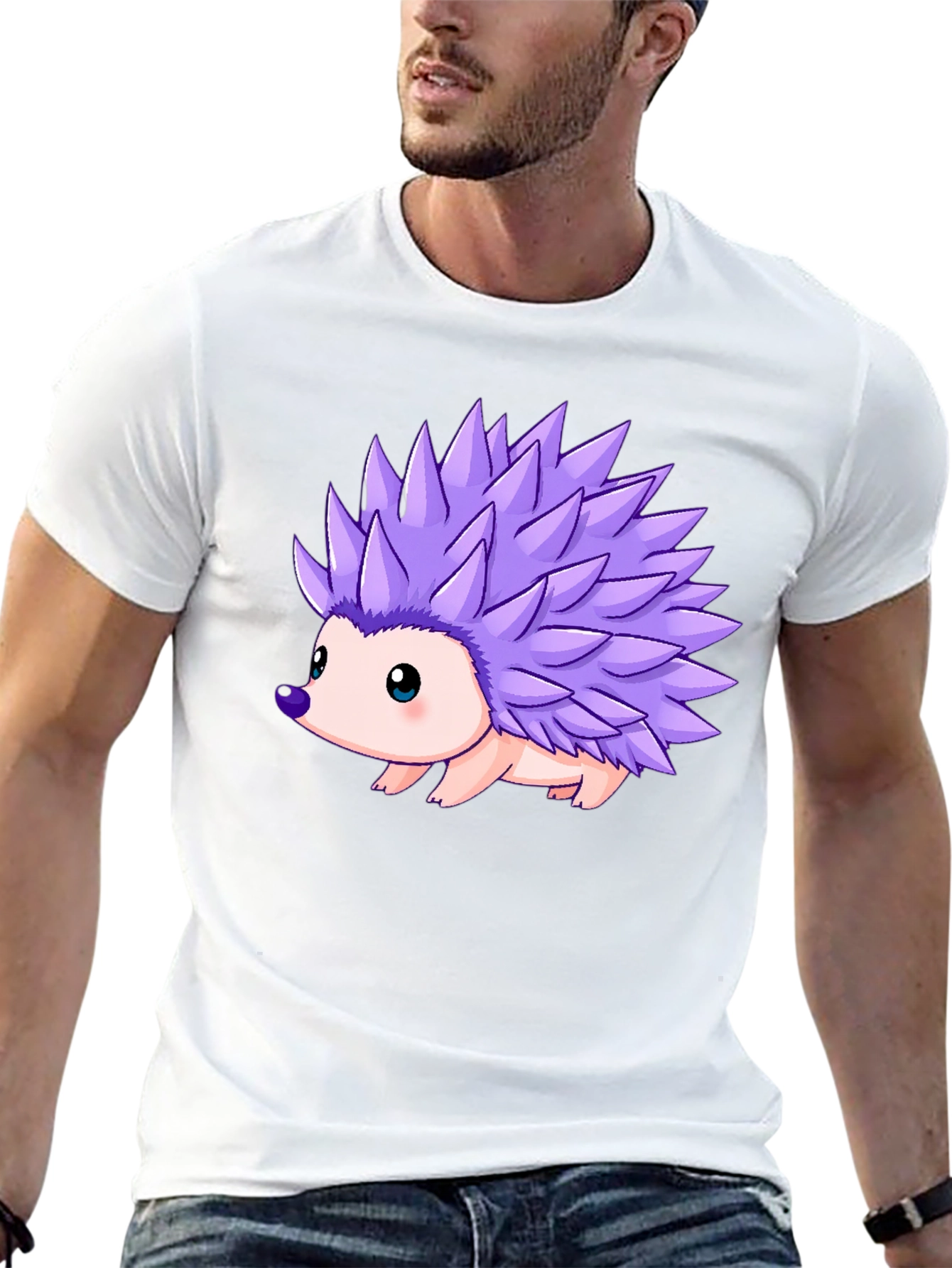 Black Cartoon Hedgehog Print T-Shirt view 13