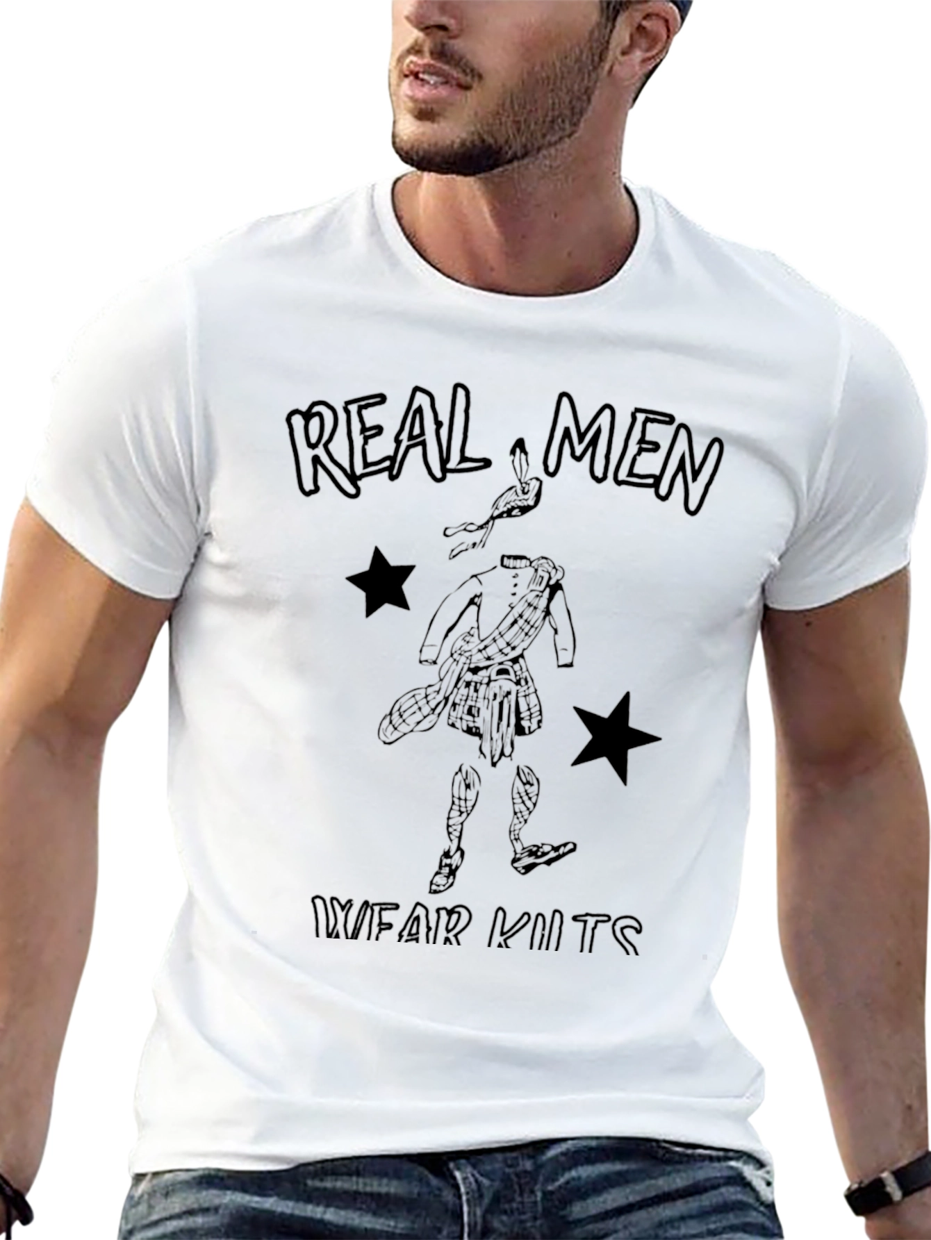 Black Real Men Wear Kilts T-Shirt - Black view 13