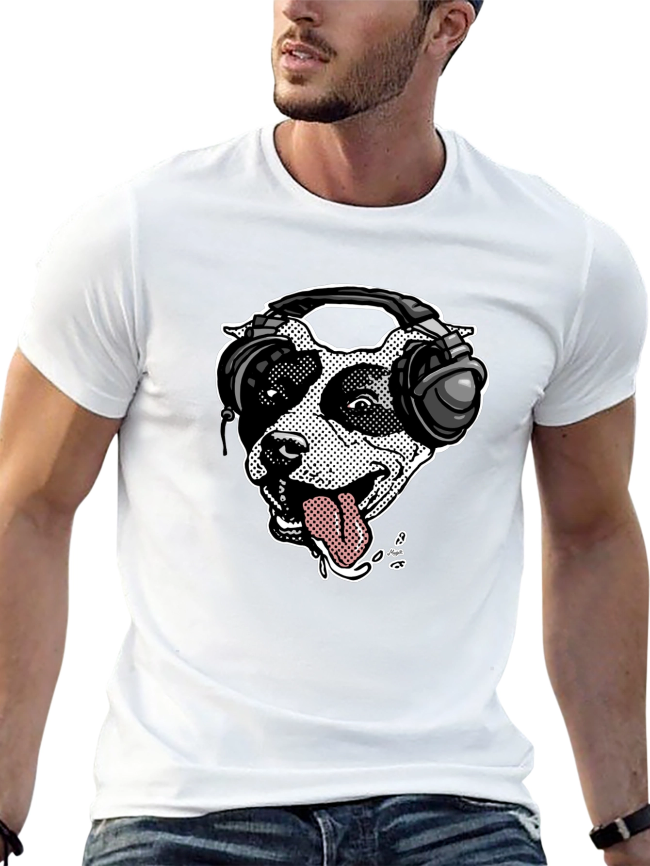 Black Dog with Headphones Graphic T-Shirt view 13