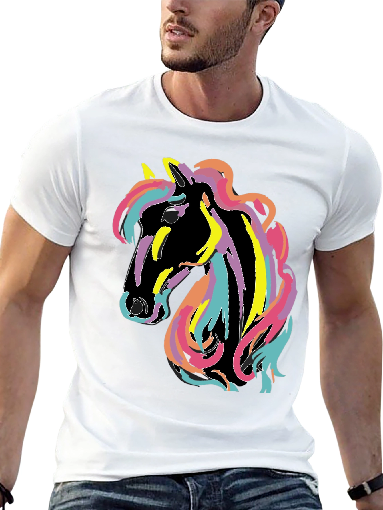 Black Rainbow Horse Graphic Tee - Men's Black T-Shirt view 13