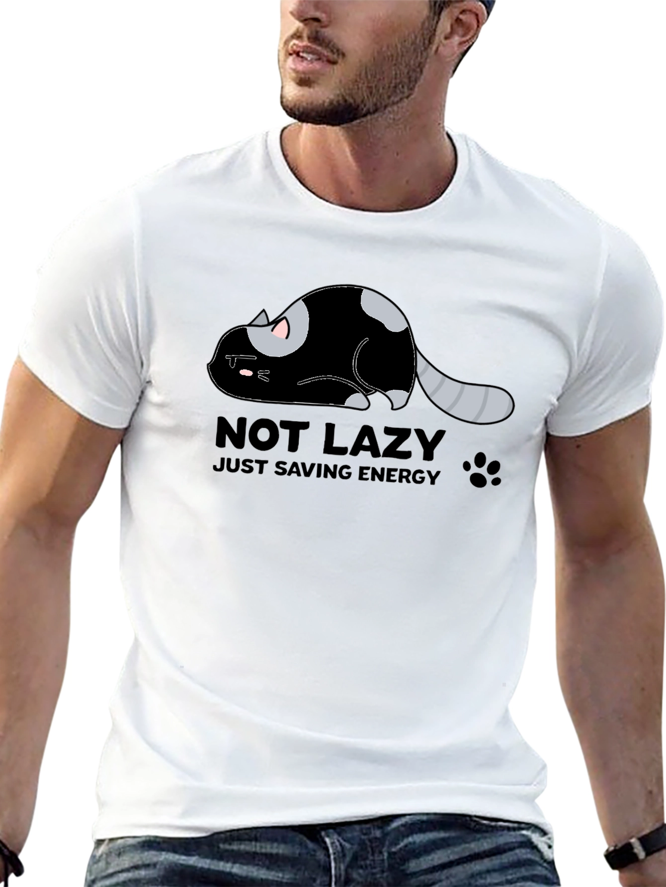 Black Lazy Cat Energy Saving Graphic Tee view 13