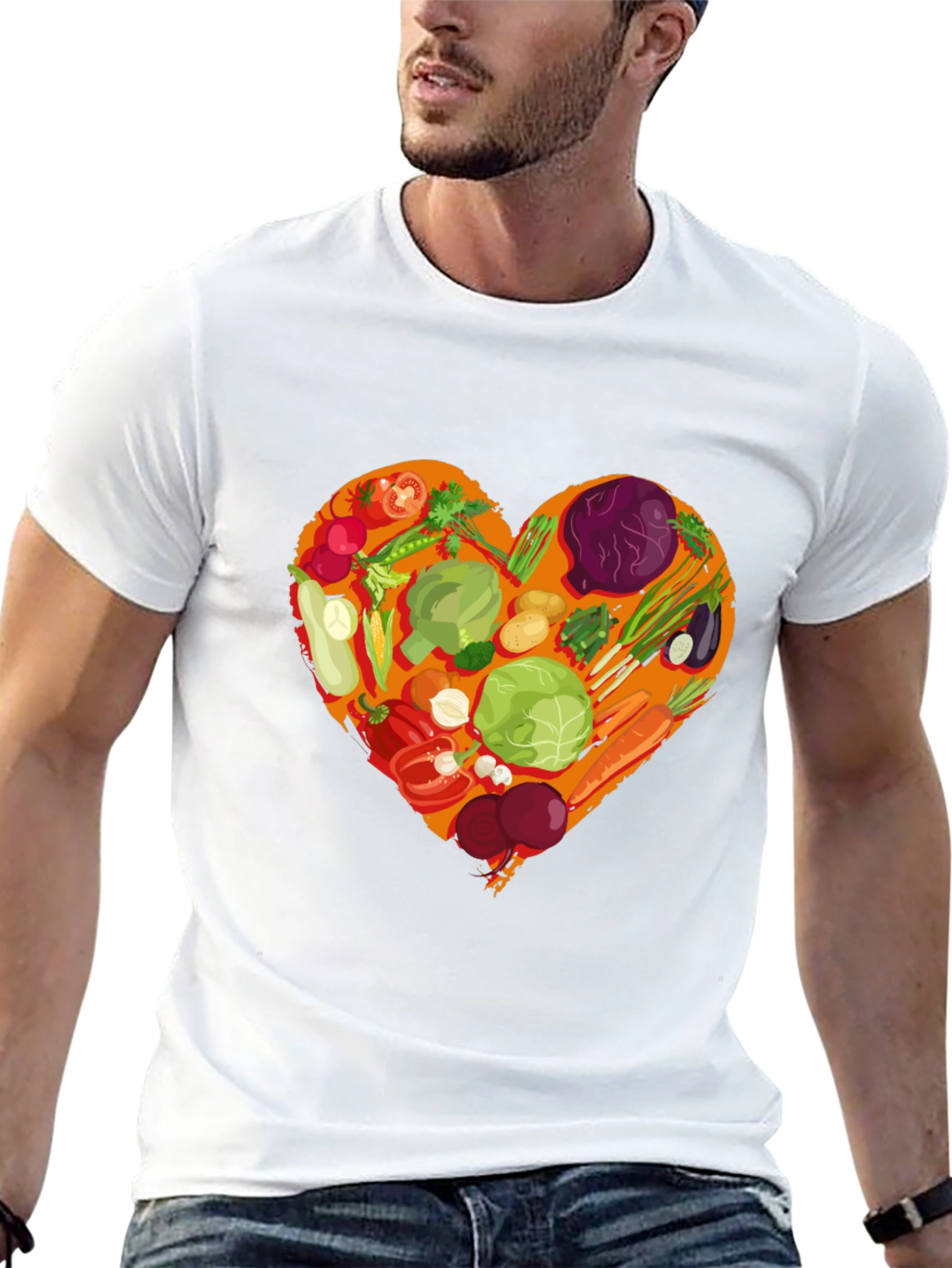 Black Vegetarian Heart Graphic T-Shirt - Black Cotton Tee view 13