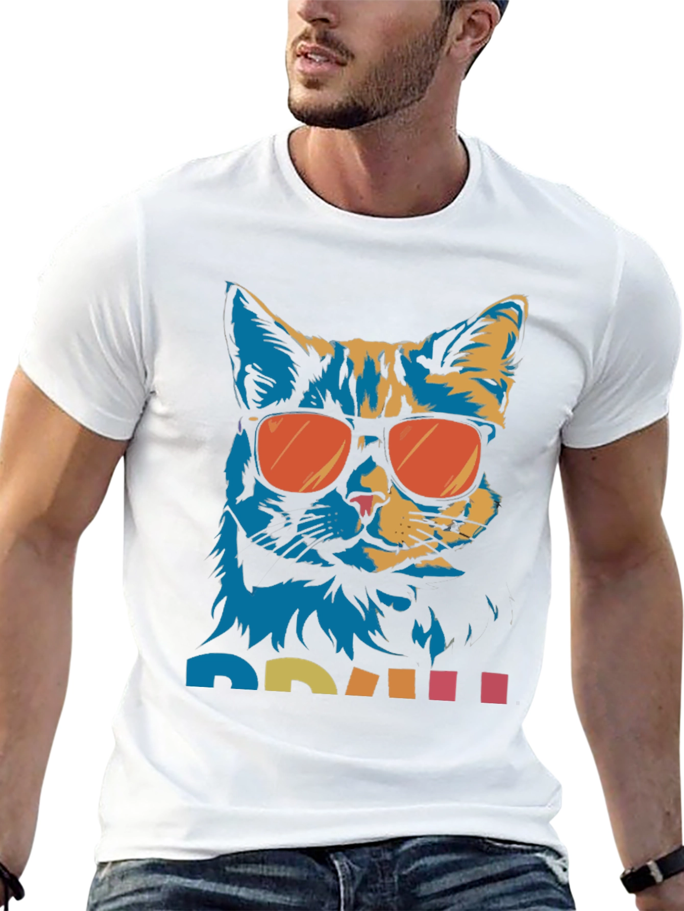 Black Cool Cat Graphic Tee - Retro Style view 13