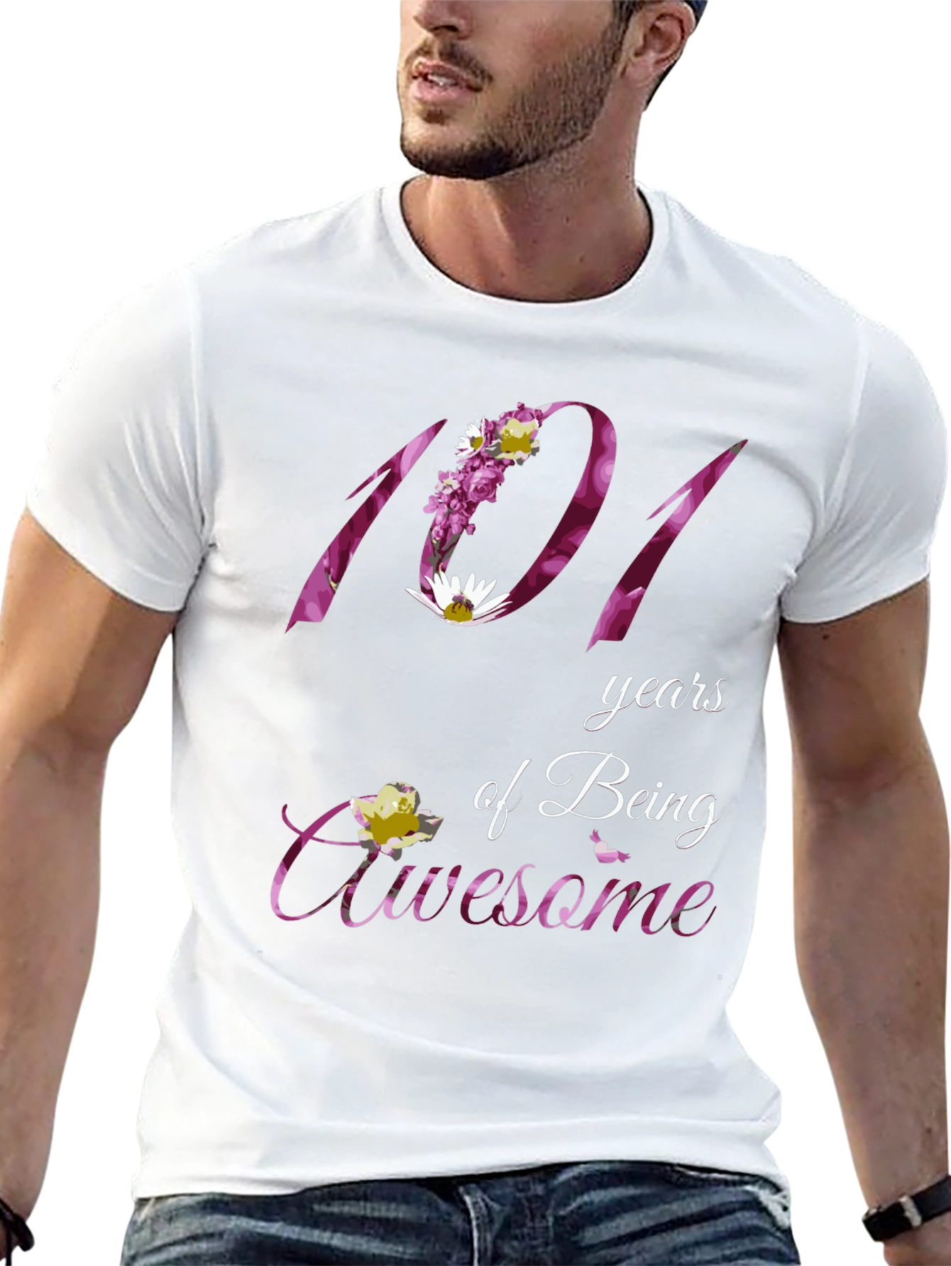 Black 101 Years Awesome Floral Print T-Shirt view 13