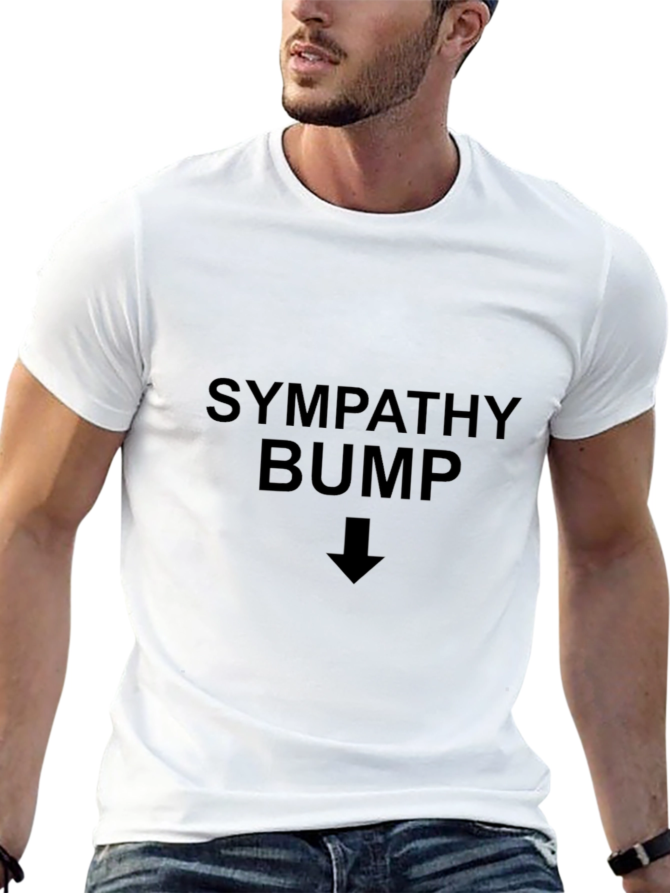 Black Sympathy Bump T-Shirt - Pointing Down Arrow Humor Tee view 13