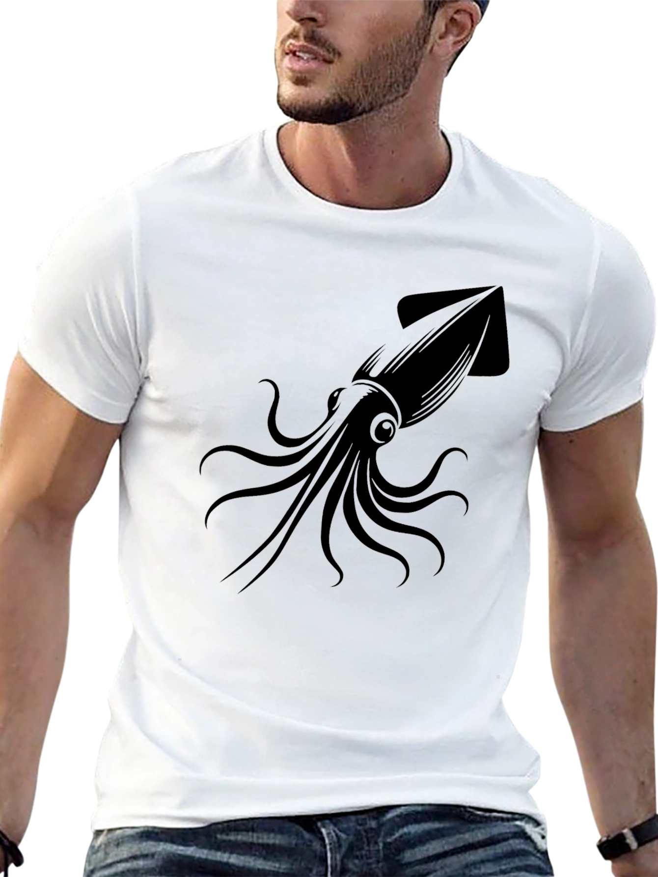 Black Squid Graphic Print Black T-Shirt view 13