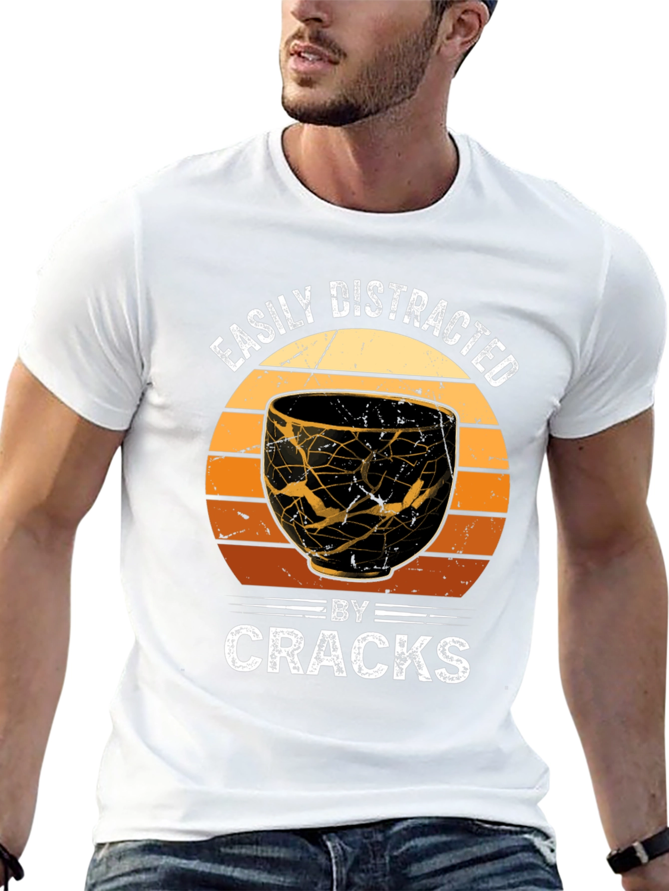 Black Easily Distracted By Cracks Kintsugi Style T-Shirt view 13