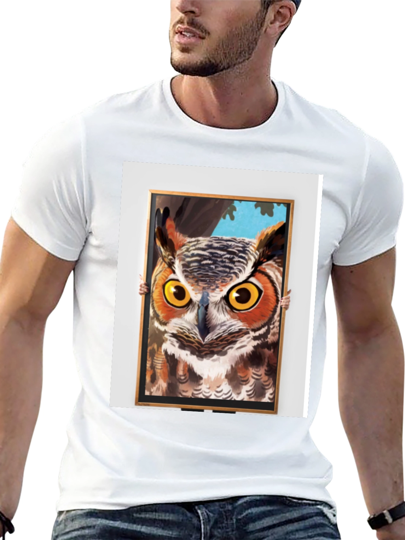 Black Owl Framed Art Graphic T-Shirt view 13