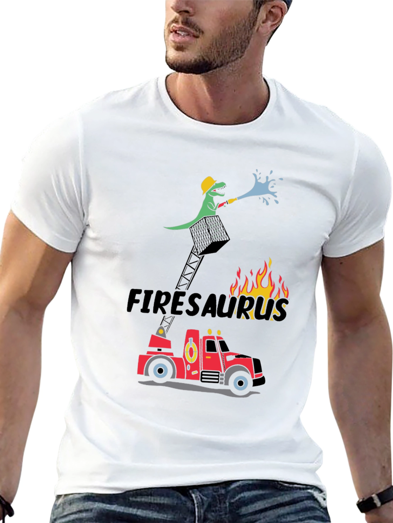 Black Firesaurus Cartoon Graphic T-Shirt view 13