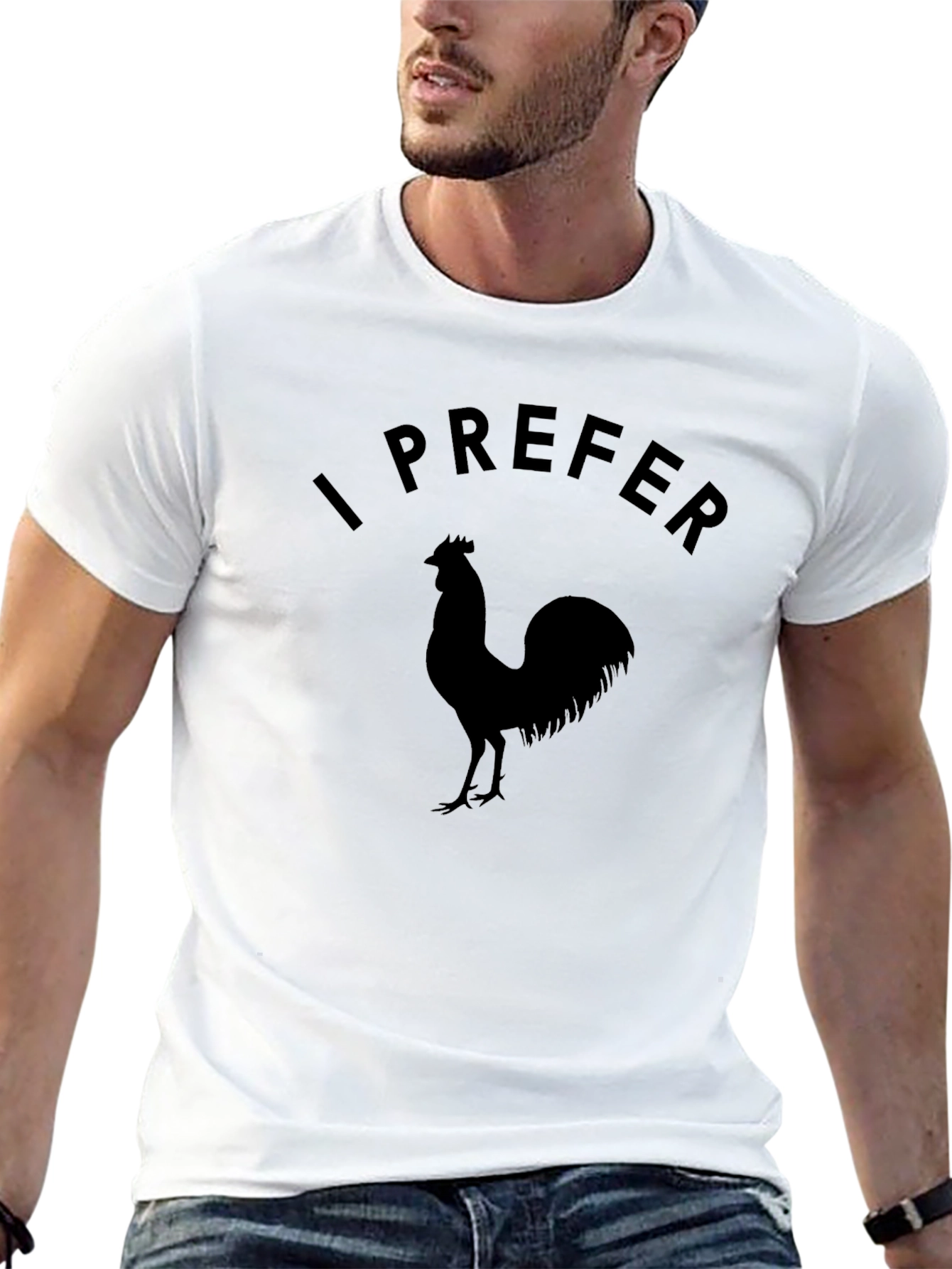 Black I Prefer Rooster Graphic Tee - Black Cotton T-Shirt view 13