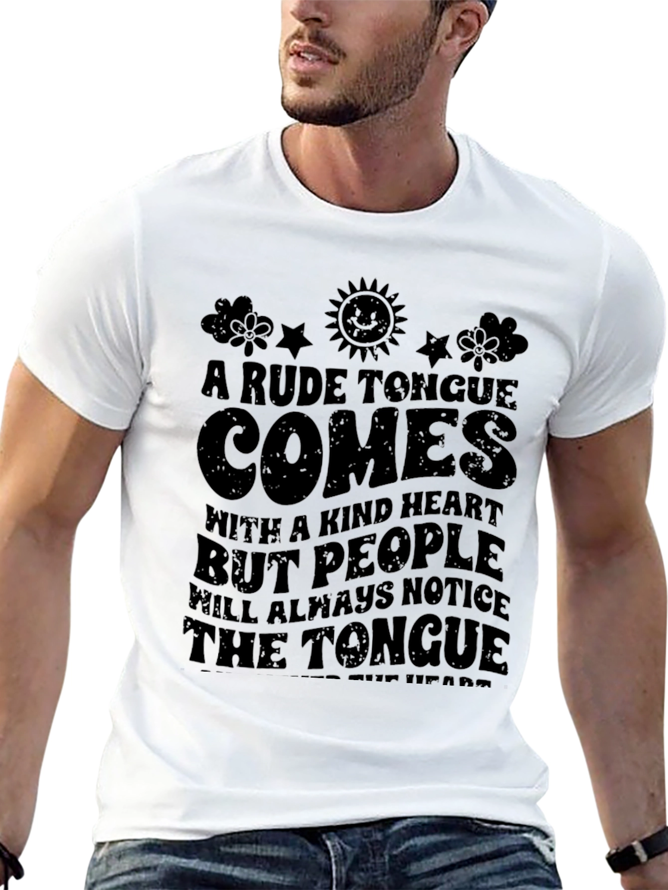 Black Rude Tongue Comes With A Kind Heart Graphic T-Shirt view 13