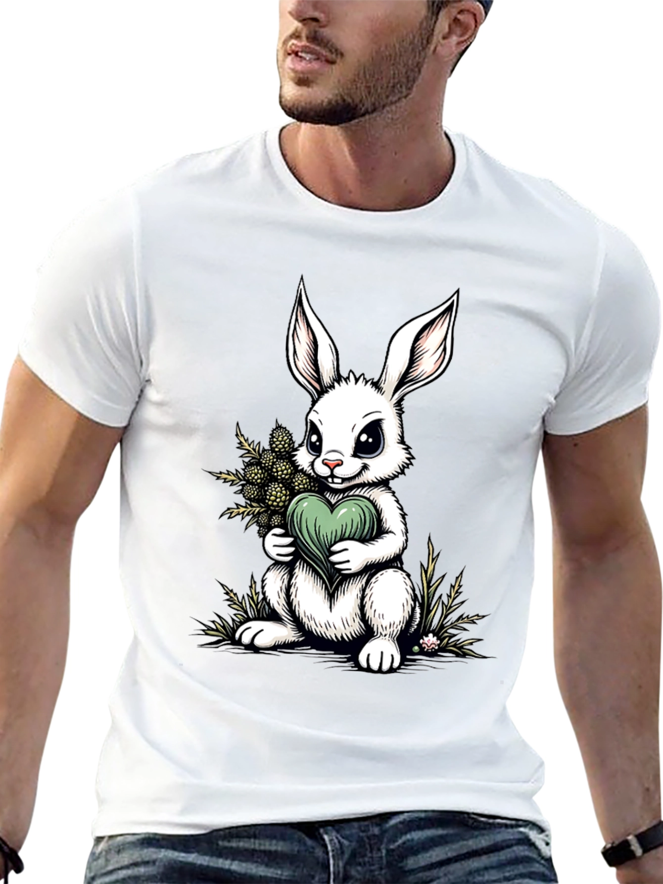 Black Bunny Heart Graphic Tee - Cute Rabbit Shirt view 13