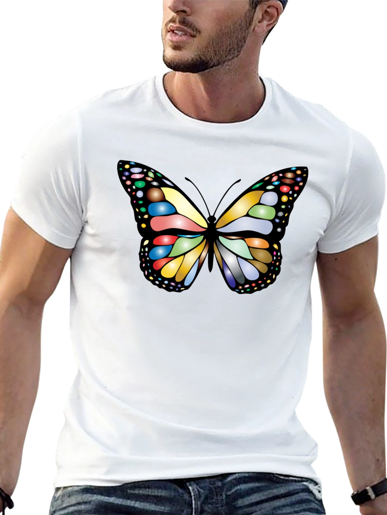 Black Butterfly Graphic Tee - Black Cotton T-Shirt view 13