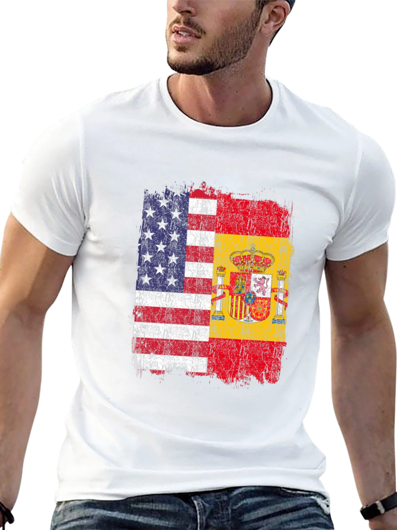 Black USA & Spain Flag T-Shirt - Dual Heritage Tee view 13