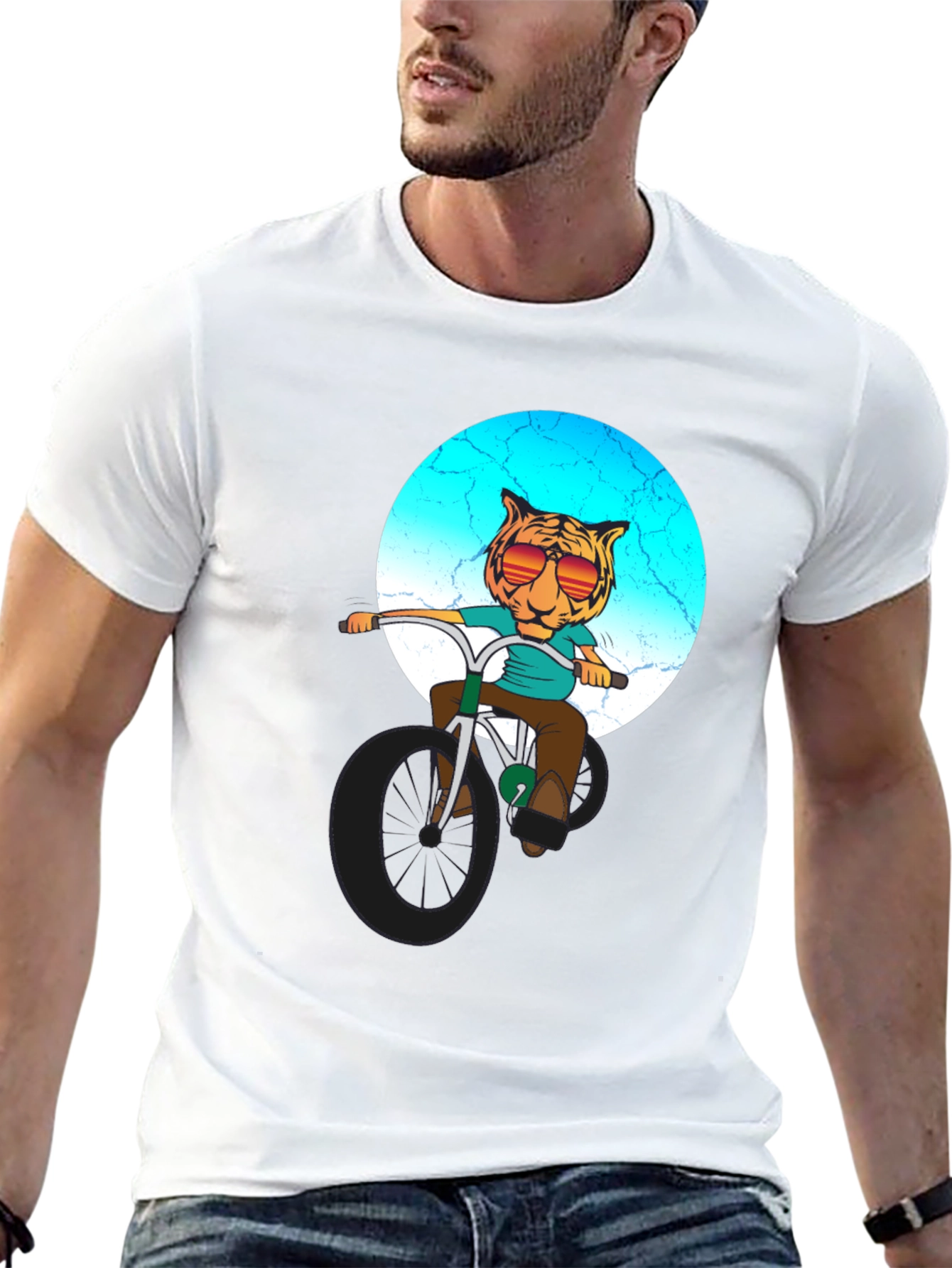 Black Cool Tiger Riding Bike Graphic T-Shirt view 13