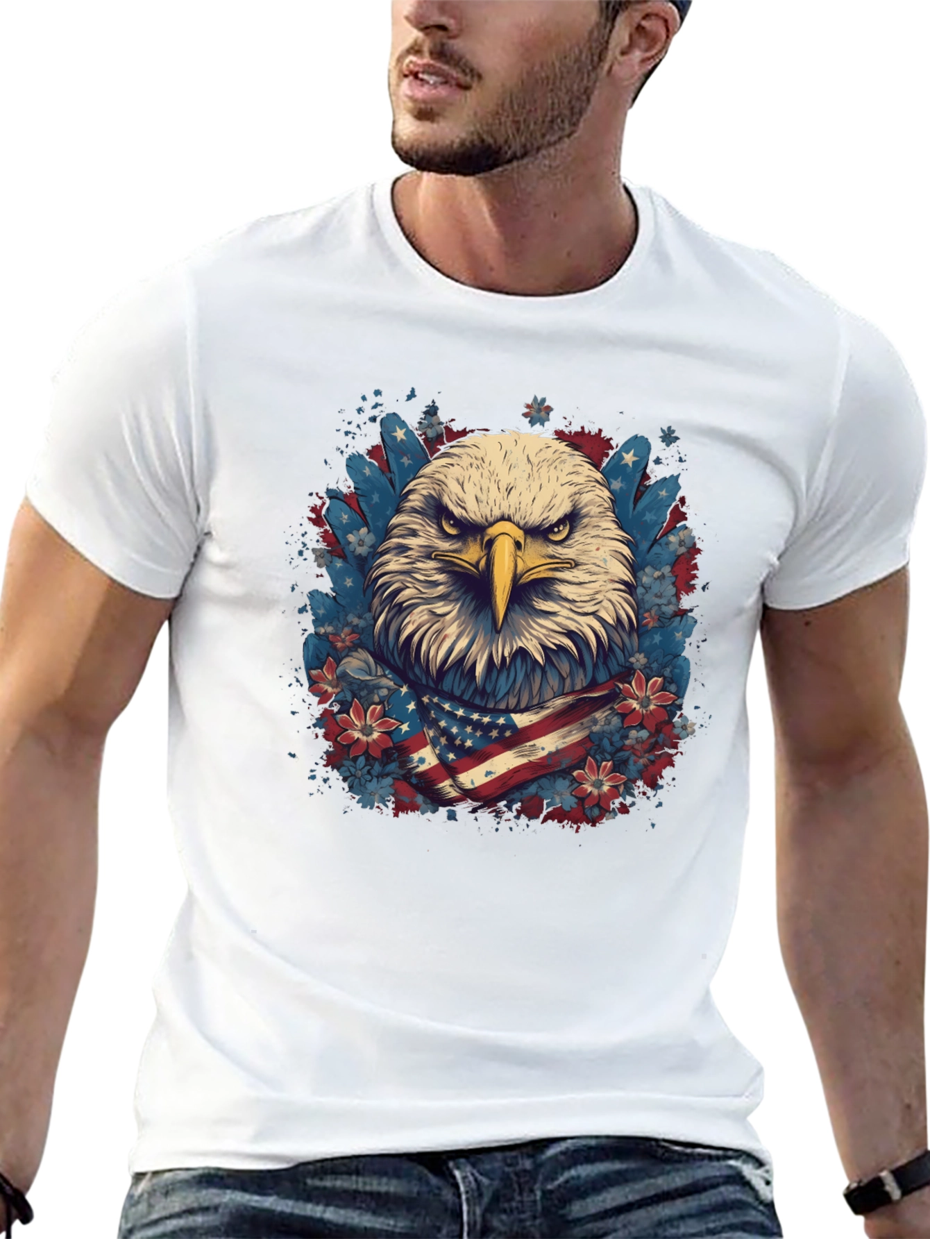 Black American Eagle Graphic Tee Patriotic USA Flag T-Shirt view 13