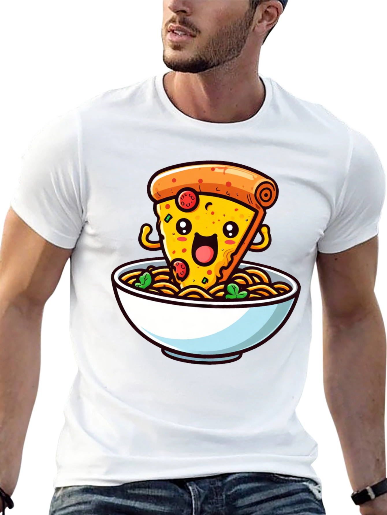 Black Pizza and Noodles Graphic T-Shirt - Black view 13
