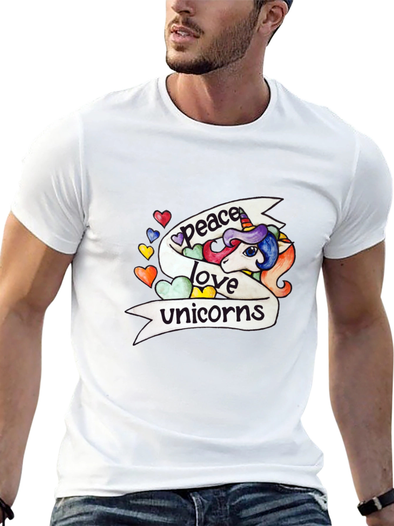 Peace Love Unicorns Graphic Tee - Black Cotton T-Shirt - 13
