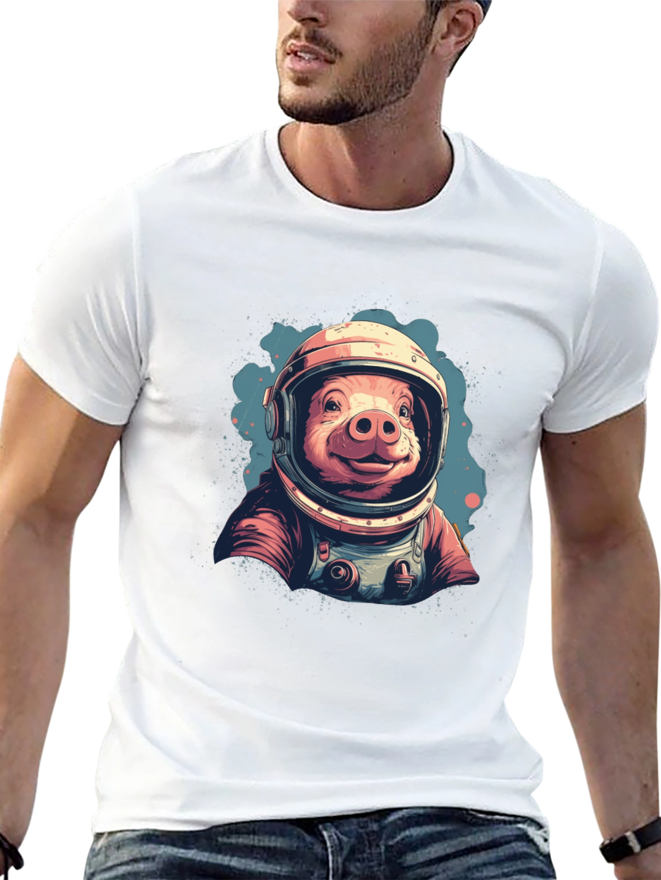 Black Astronaut Pig T-Shirt - Space Hog Tee view 13