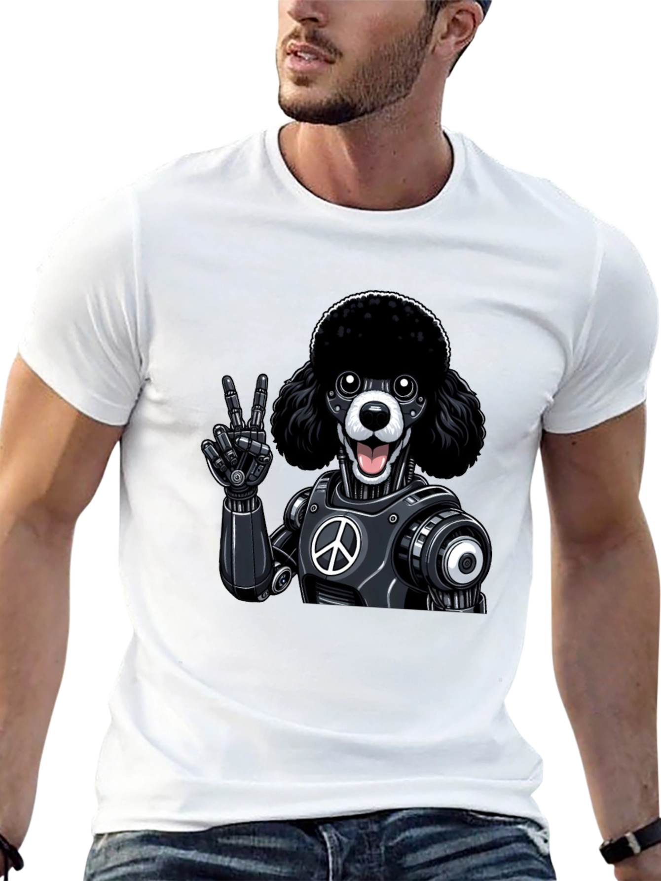 Black Peace Poodle Robot Graphic T-Shirt view 13