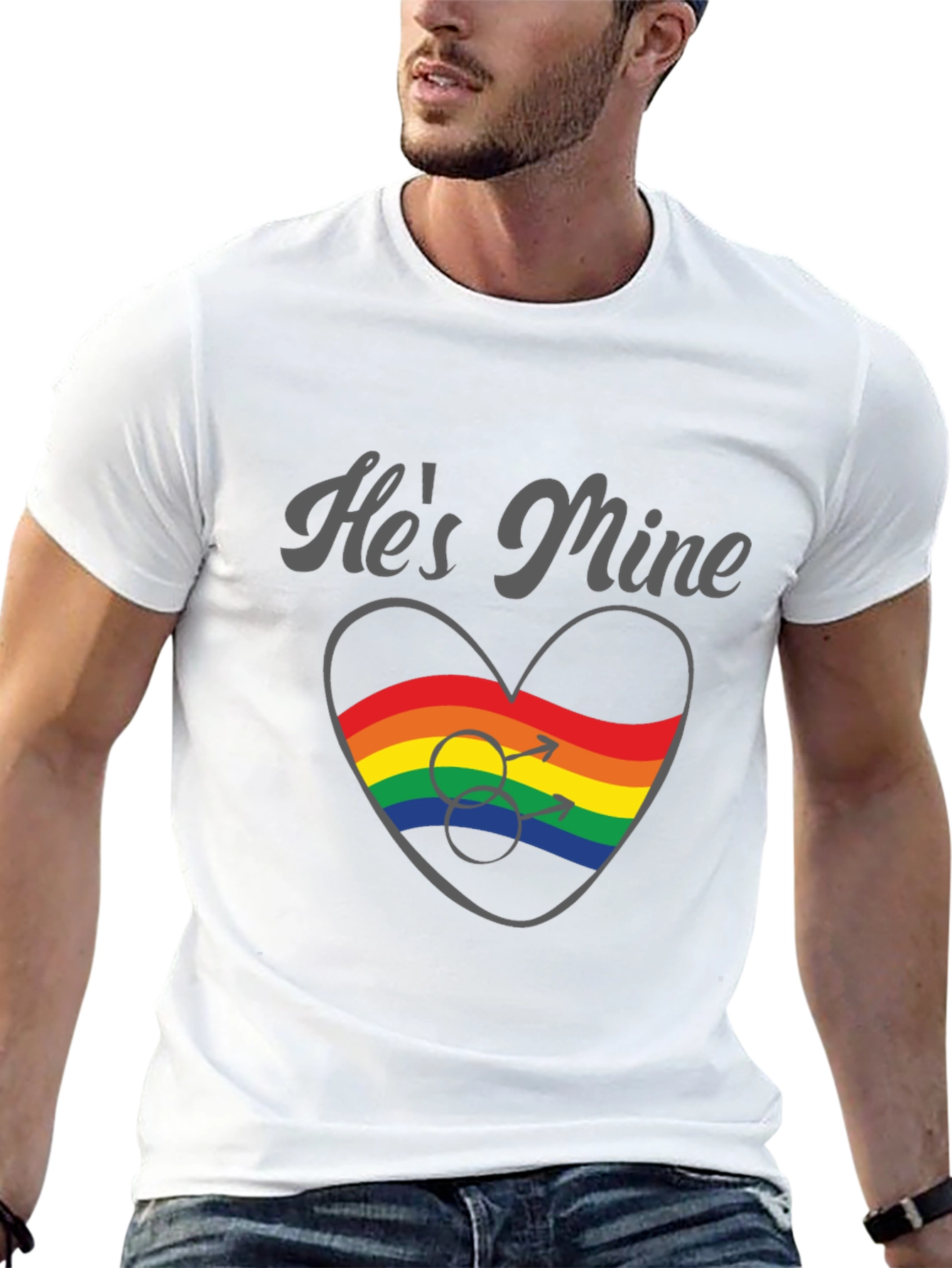 Black He's Mine Gay Pride Rainbow Heart T-Shirt view 13