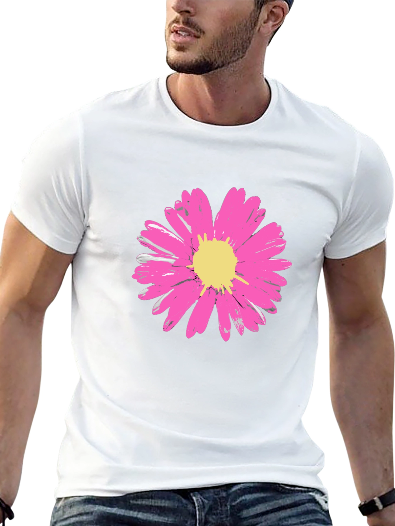 Black Daisy Flower Graphic Tee - Stylish Black Cotton T-Shirt view 13