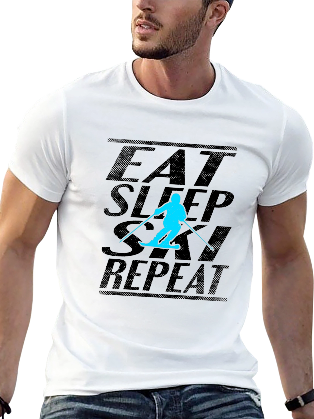 Black Eat Sleep Ski Repeat Black T-Shirt view 13