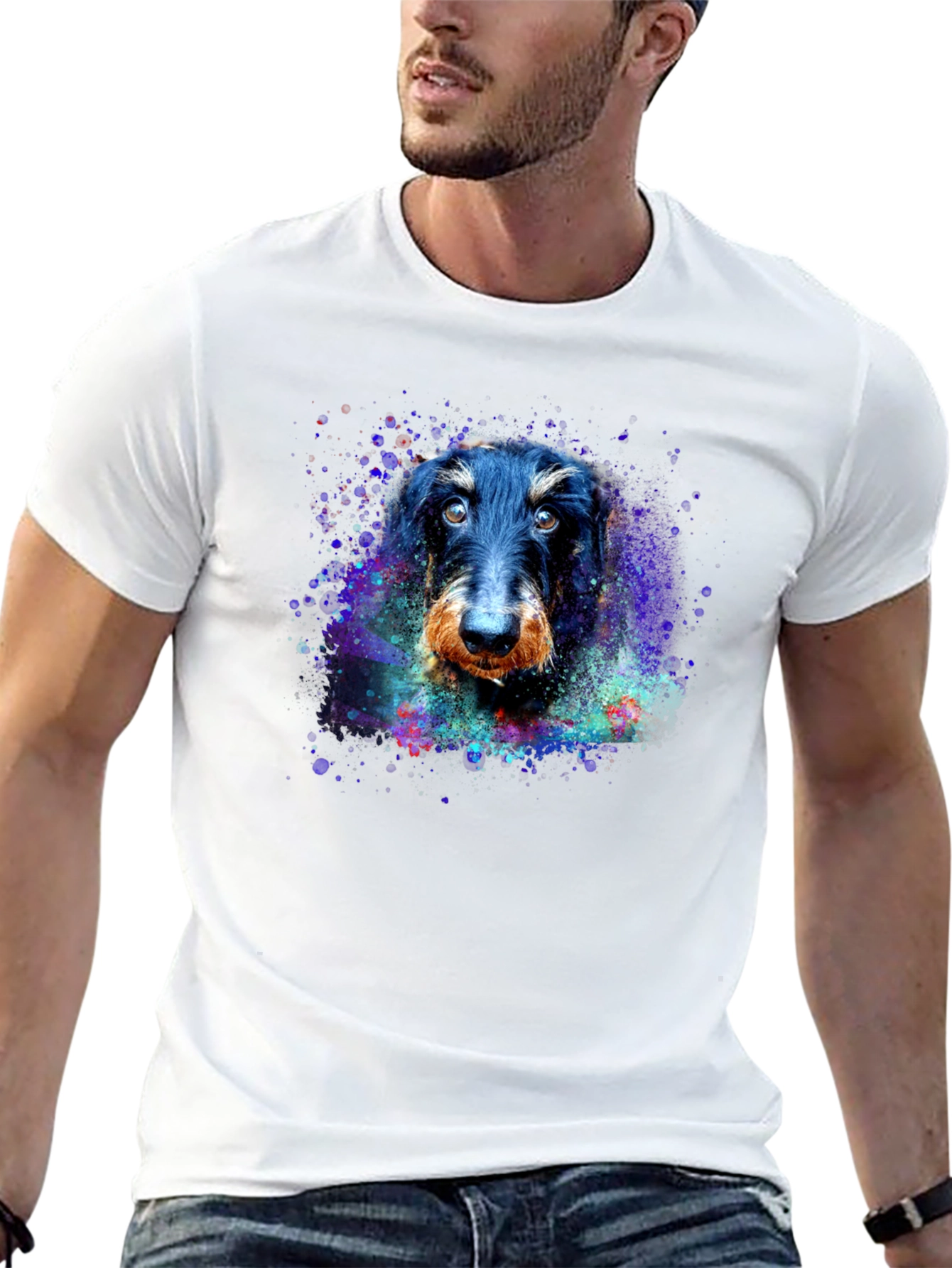 Black Dachshund Dog Watercolor Art Print Black T-Shirt view 13