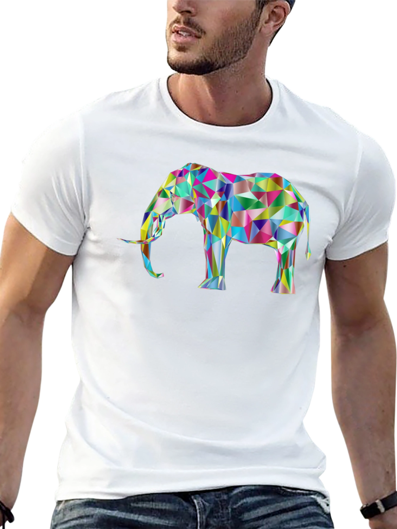 Black Geometric Elephant Graphic Tee - Unique Design! view 13