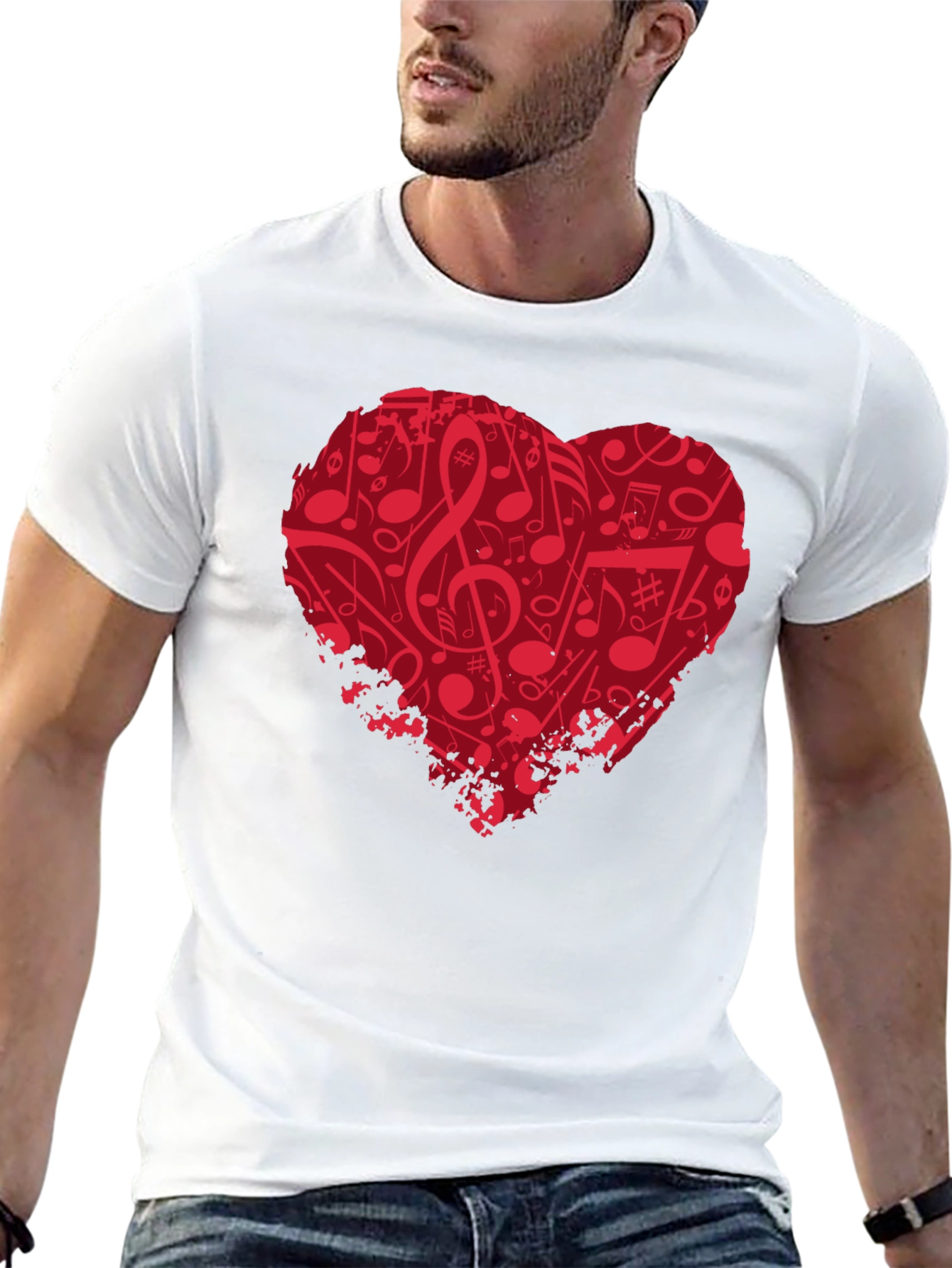 Black Musical Heart Graphic T-Shirt - Black Cotton Tee view 13