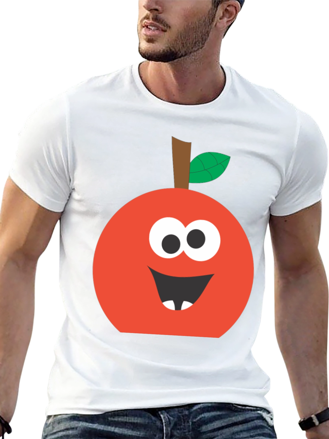 Black Funny Apple Face T-Shirt - Cute Cartoon Graphic Tee view 13