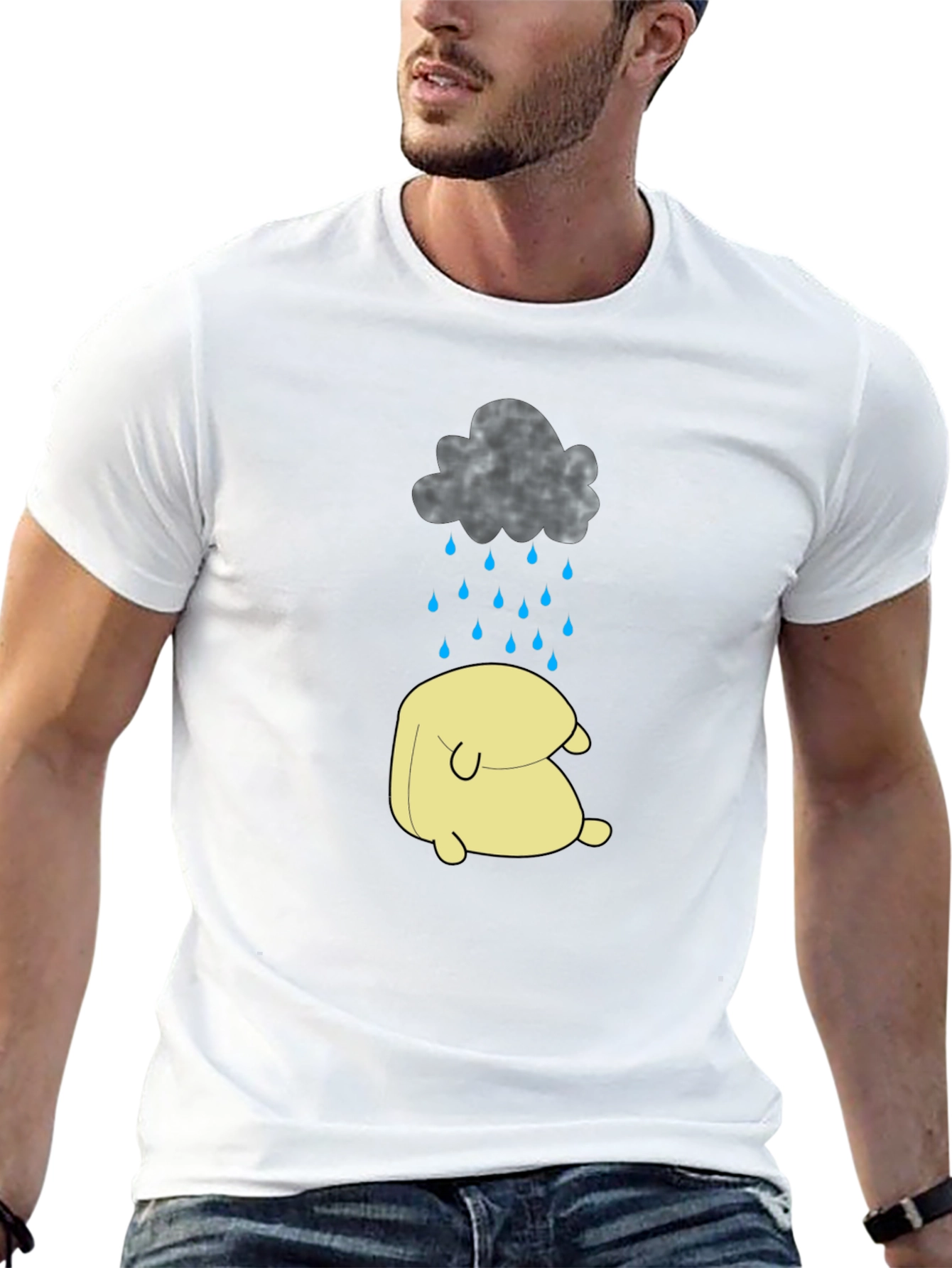 Black Sad Cloud & Character Graphic Tee - Black Cotton view 13