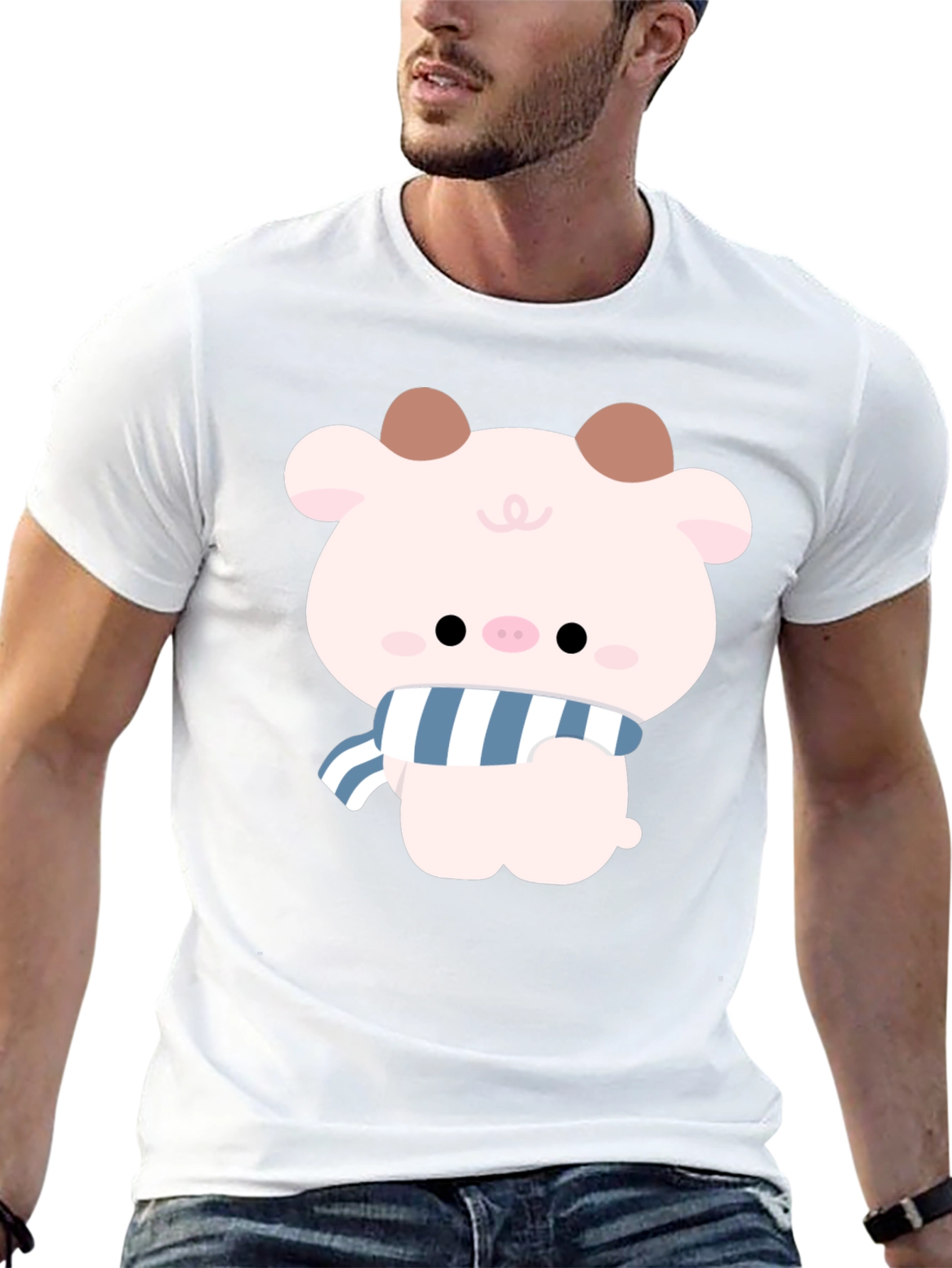 Black Cute Cartoon Pig T-Shirt view 13