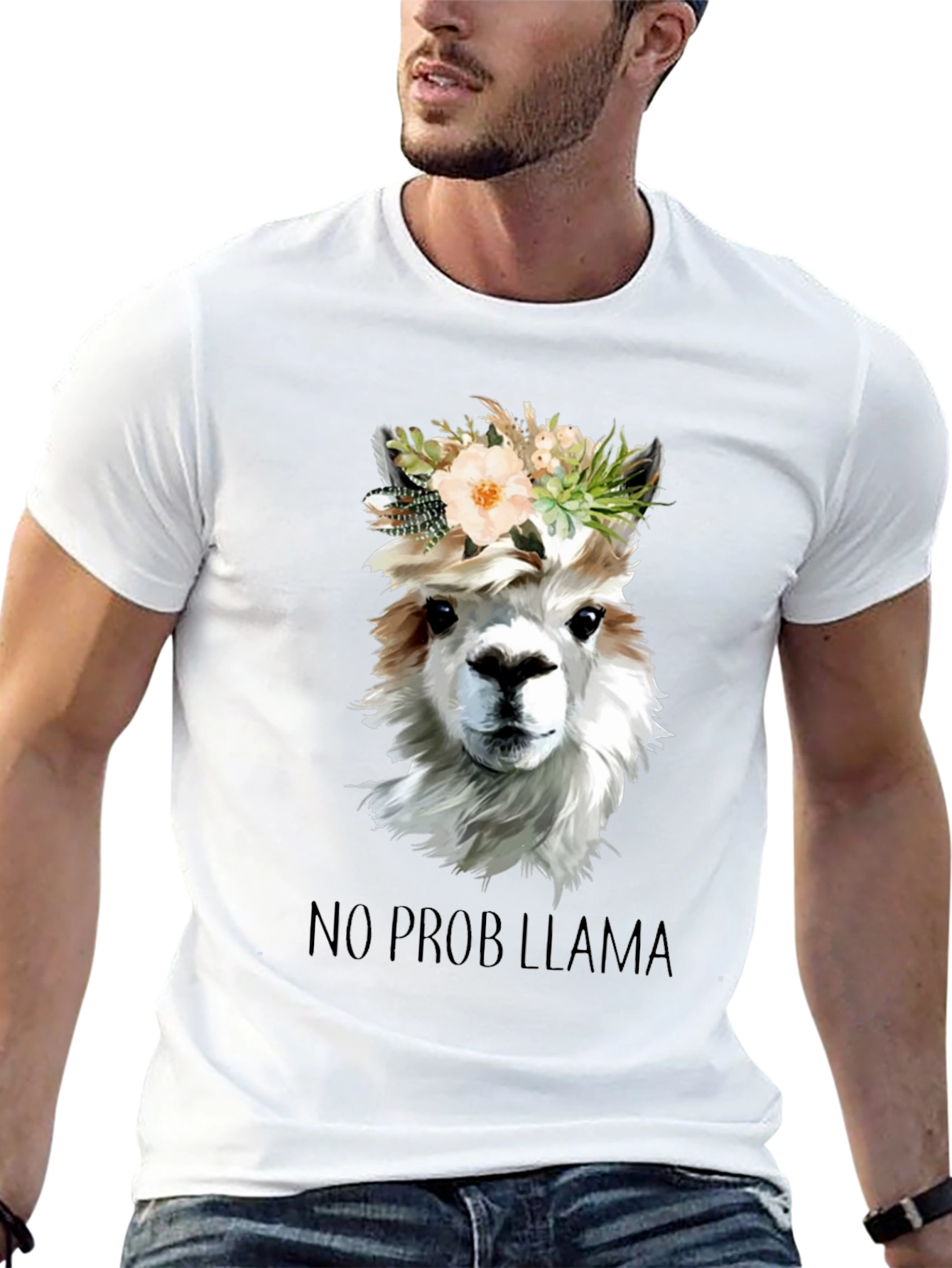 Black No Prob Llama T-Shirt - Floral Crown Alpaca Graphic Tee view 13