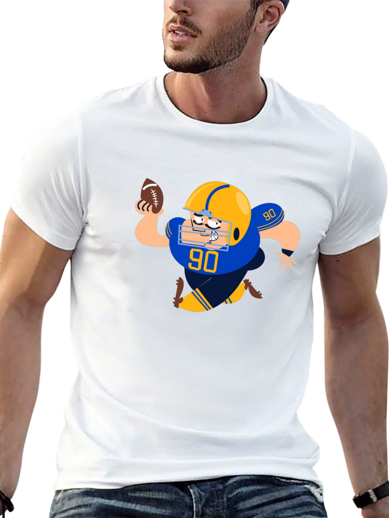 Black Football Player Cartoon Black T-Shirt view 13