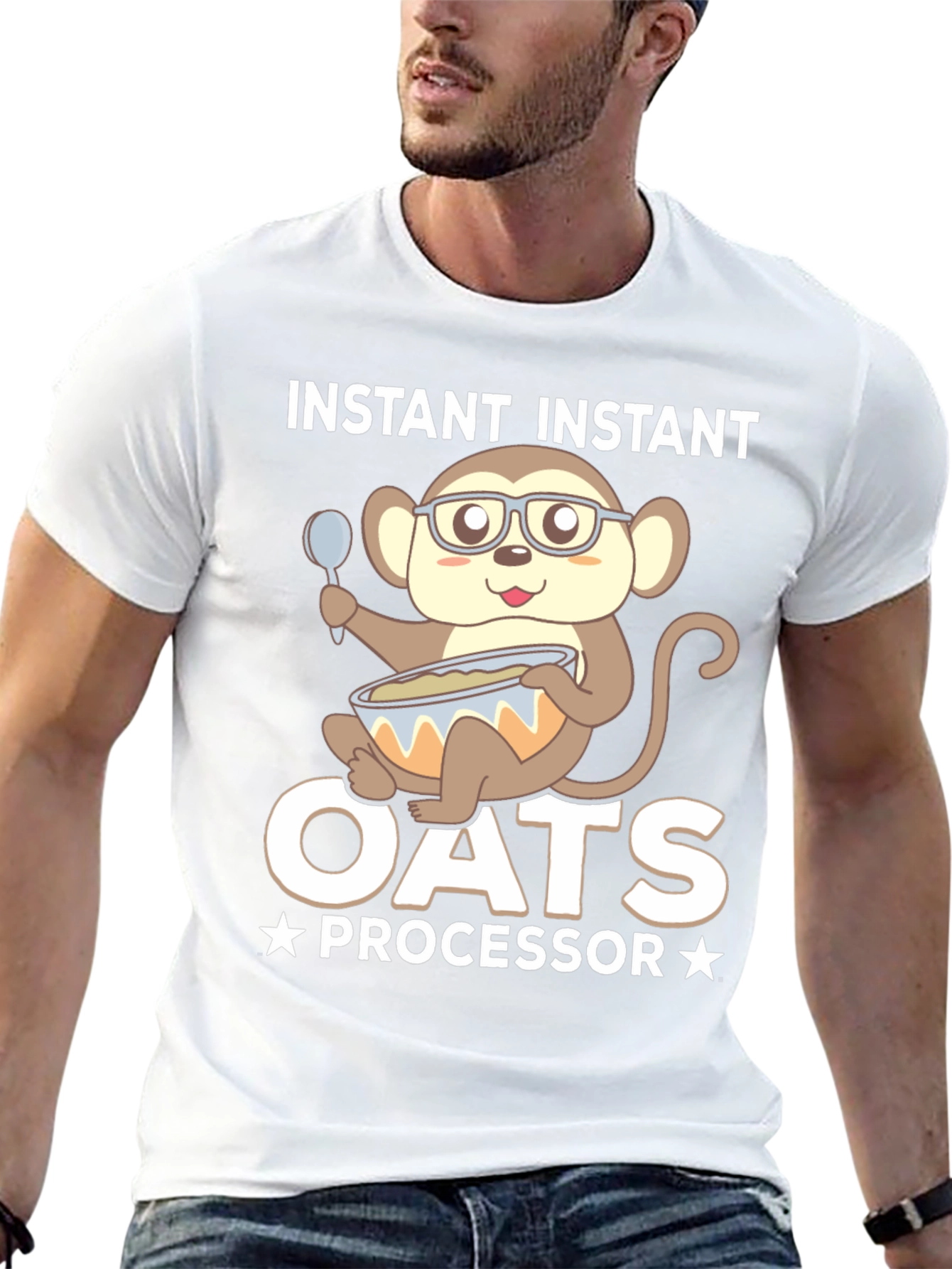 Black Instant Oats Processor Funny Monkey T-Shirt view 13