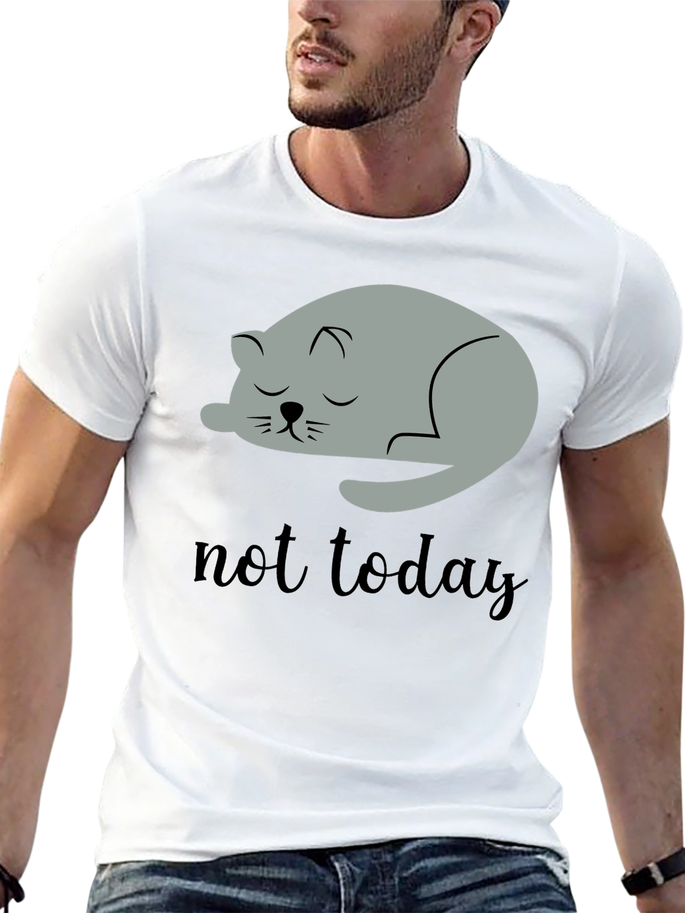Black Not Today Lazy Cat Graphic Tee - Men's Black T-Shirt view 13