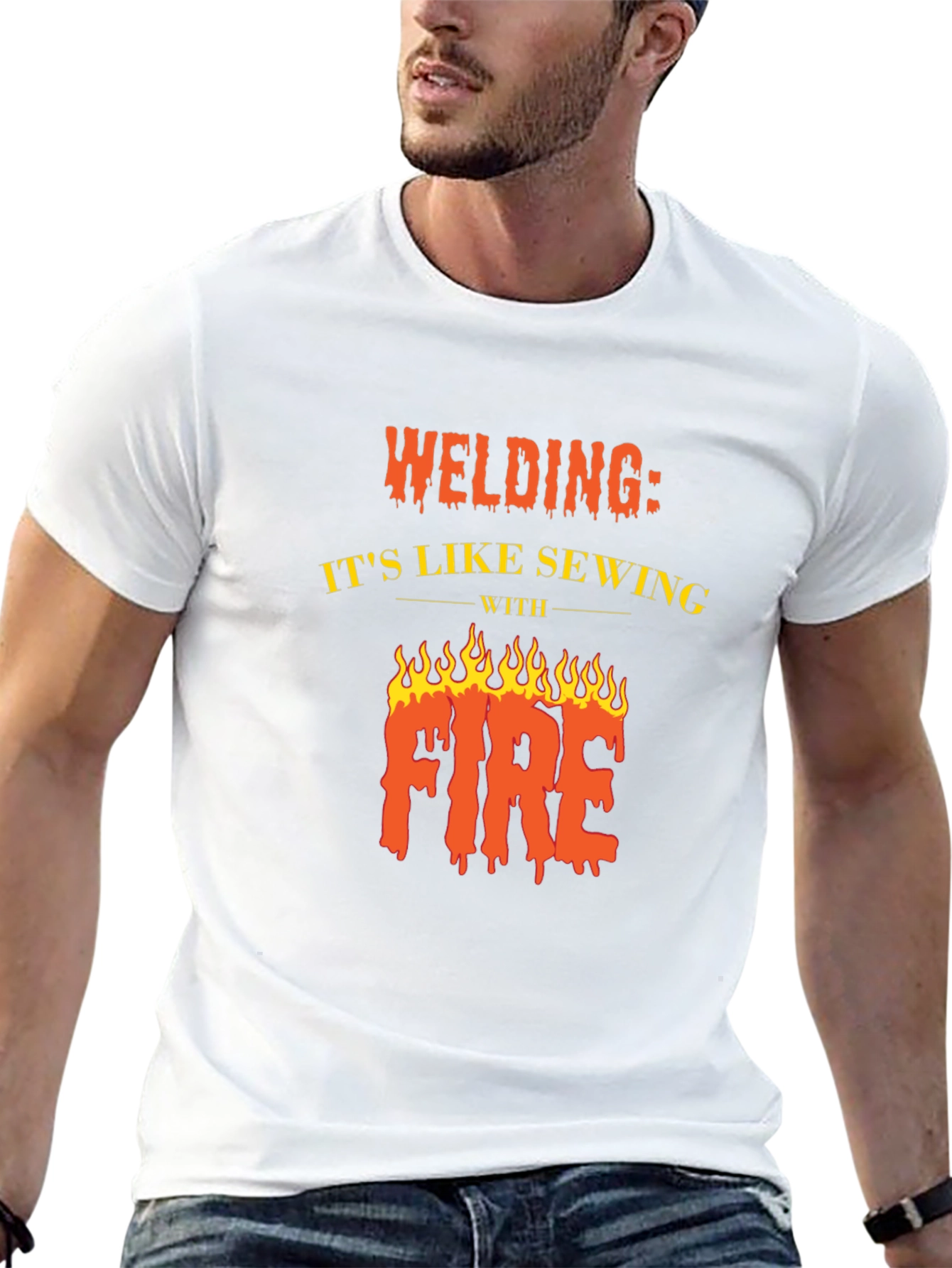 Black Welding Like Sewing With Fire Black T-Shirt view 13