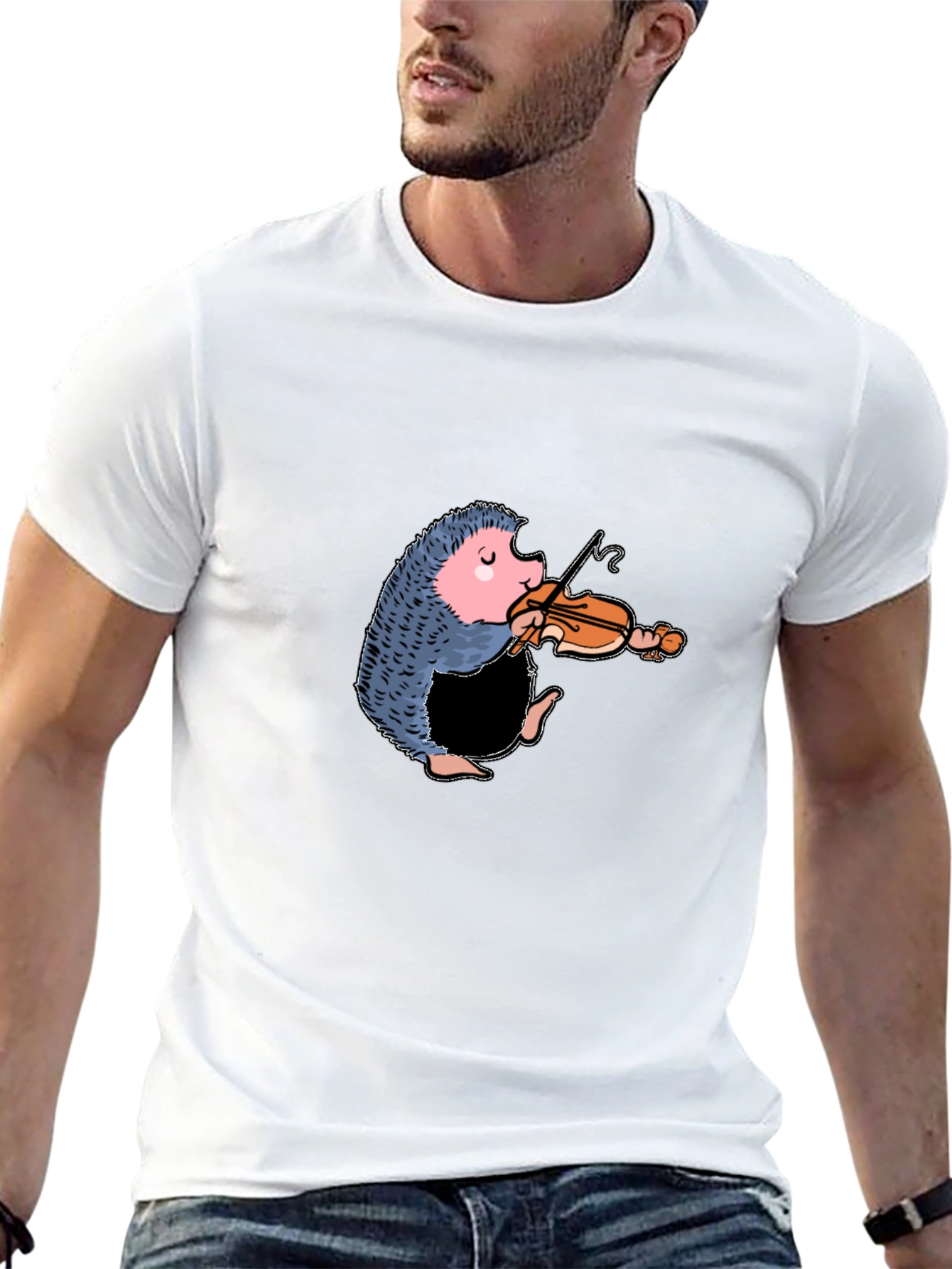 Black Funny Hedgehog Playing Violin T-Shirt view 13